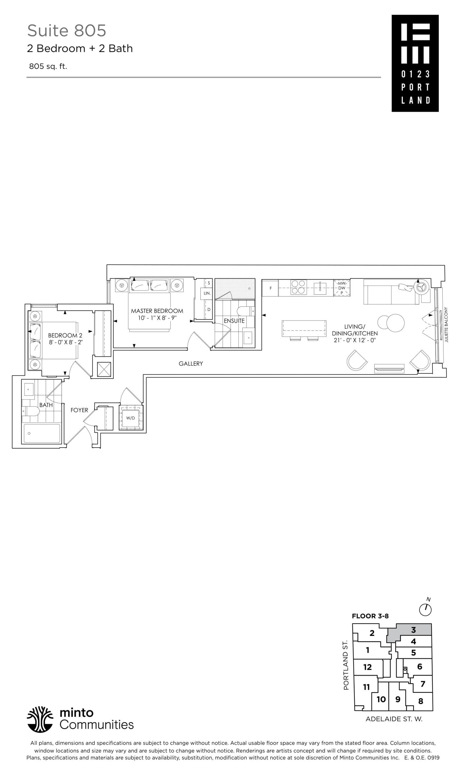 Suite 805 Floor Plan at 123 Portland Condos - 805 sq.ft