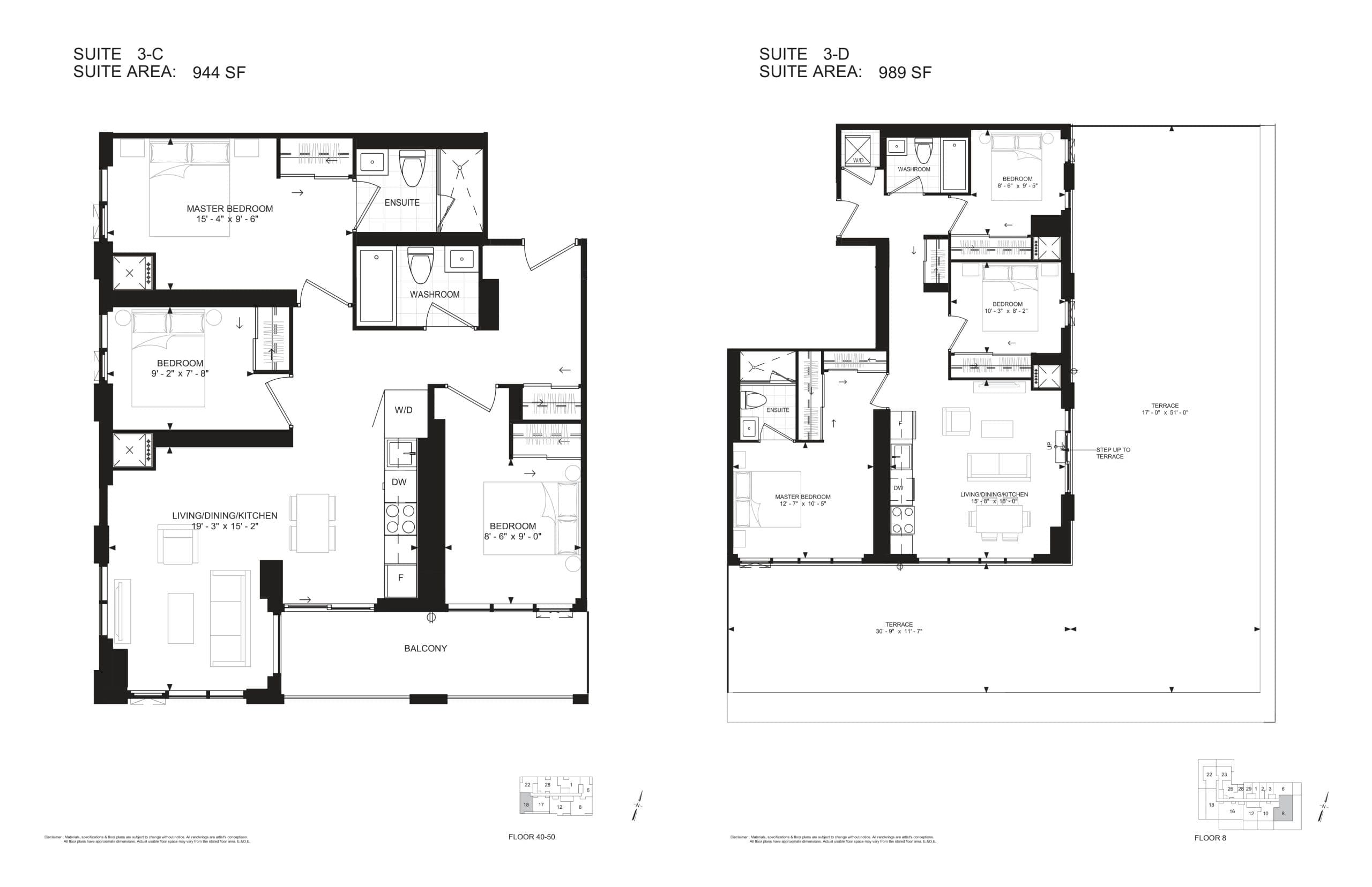 Suite 3-C Floor Plan at 400 King West Condos - 944 sq.ft