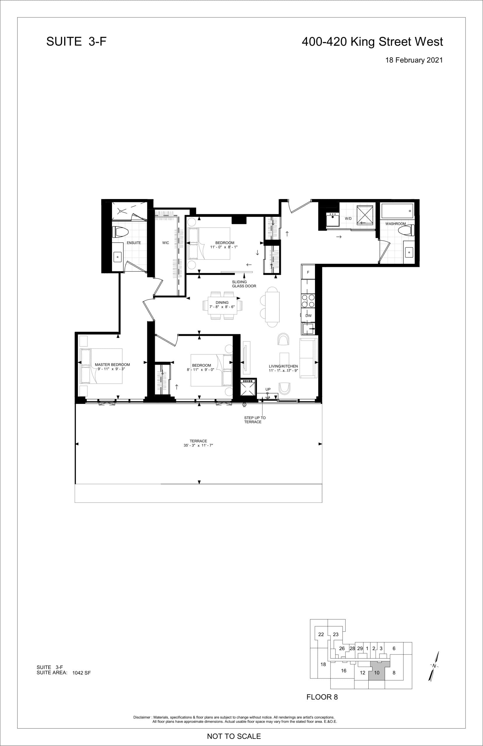 Suite 3-F Floor Plan at 400 King West Condos - 1042 sq.ft