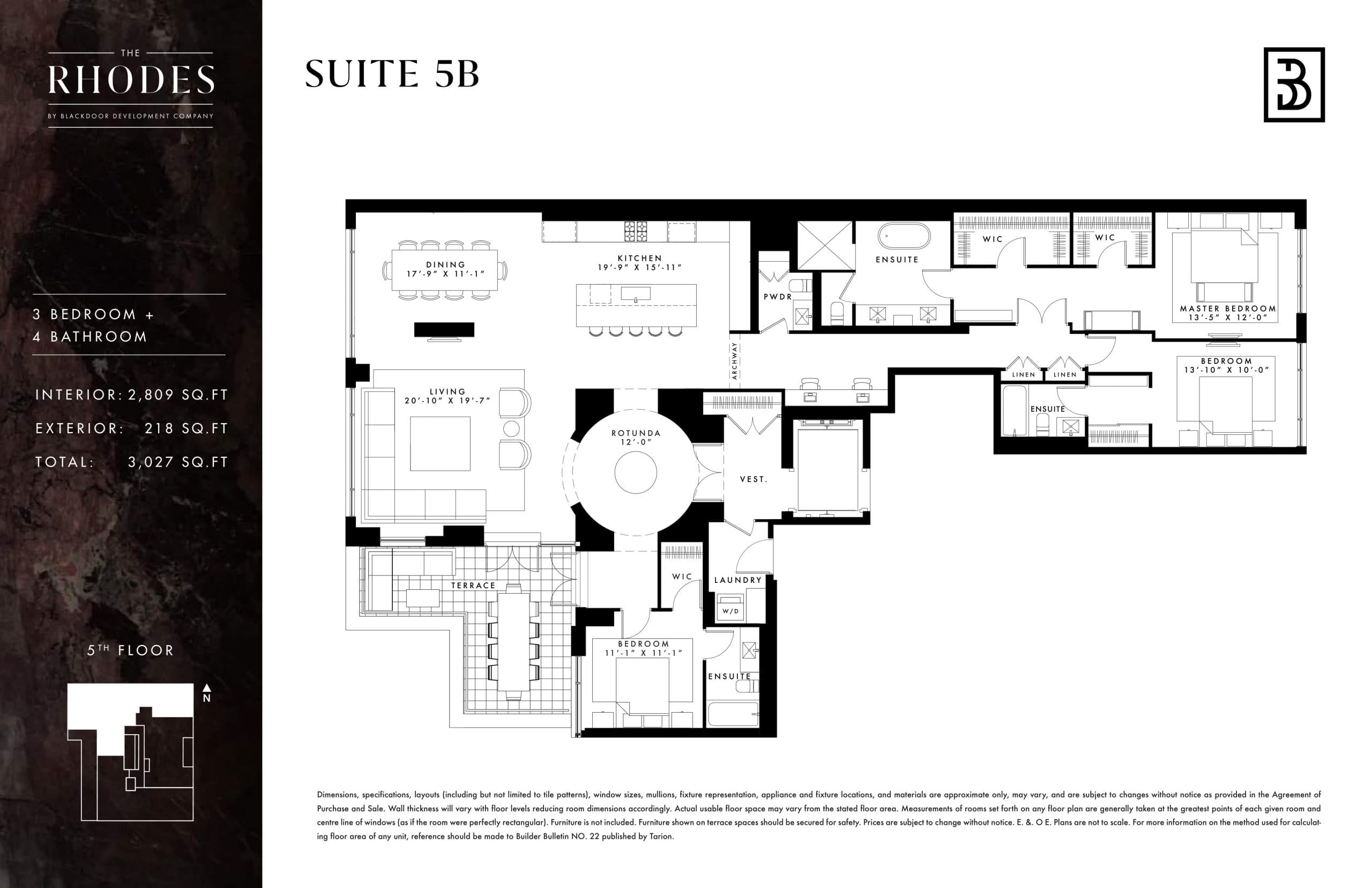 Suite 5B Floor Plan at The Rhodes Condos - 2809 sq.ft
