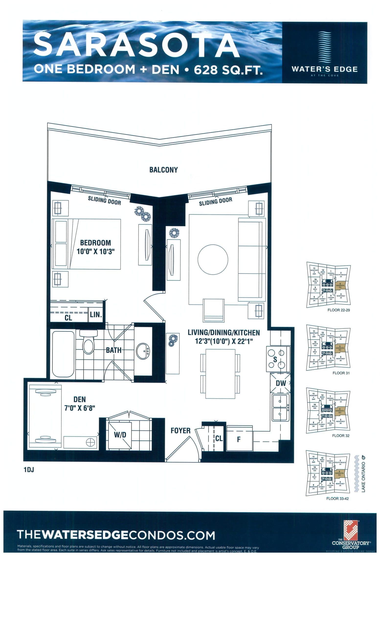 Sarasota Floor Plan at Water's Edge at the Cove Condos - 628 sq.ft