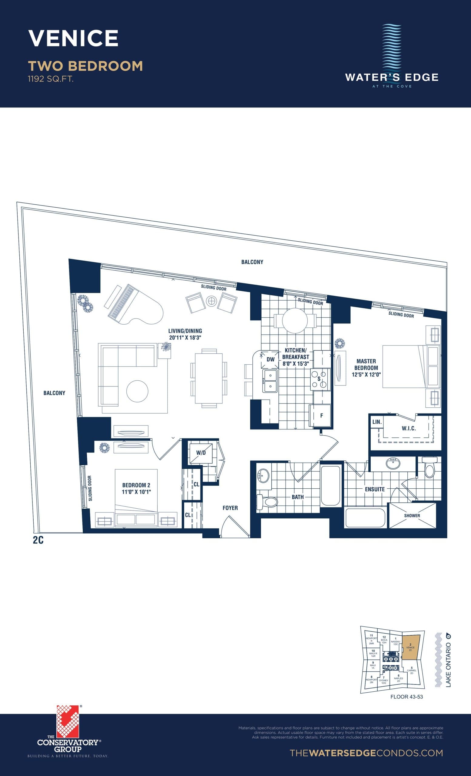 Venice Floor Plan at Water's Edge at the Cove Condos - 1192 sq.ft