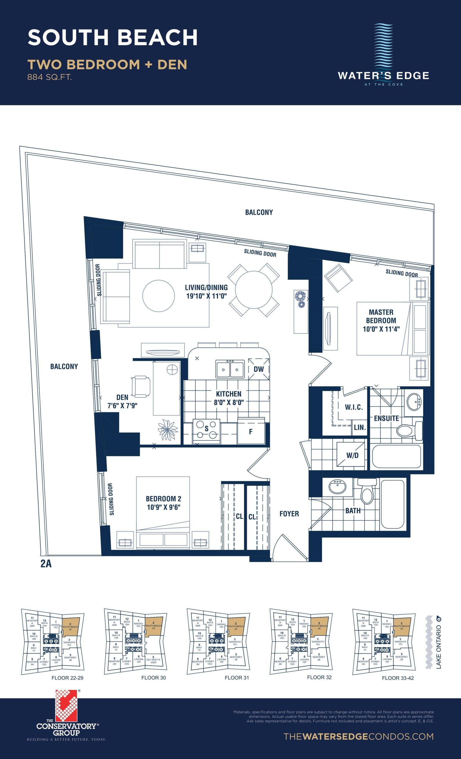 South Beach Floor Plan at Water's Edge at the Cove Condos - 884 sq.ft