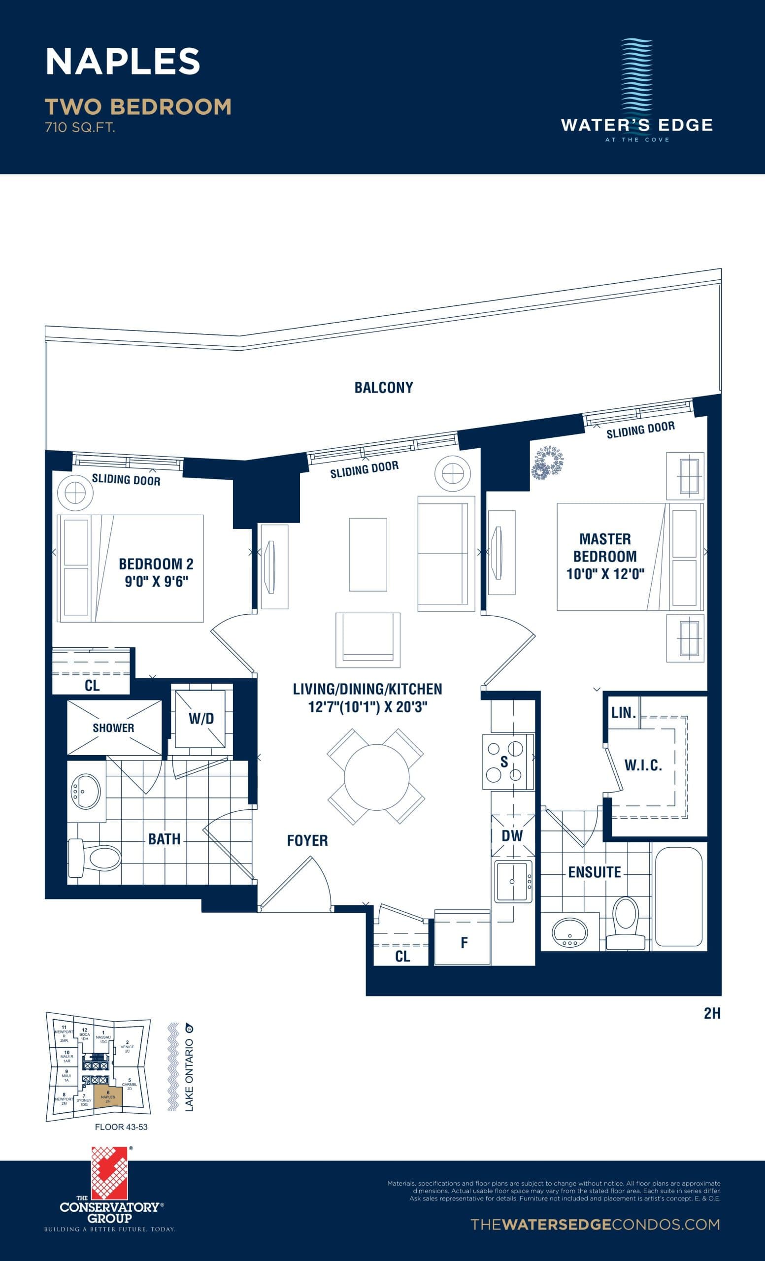Naples Floor Plan at Water's Edge at the Cove Condos - 710 sq.ft