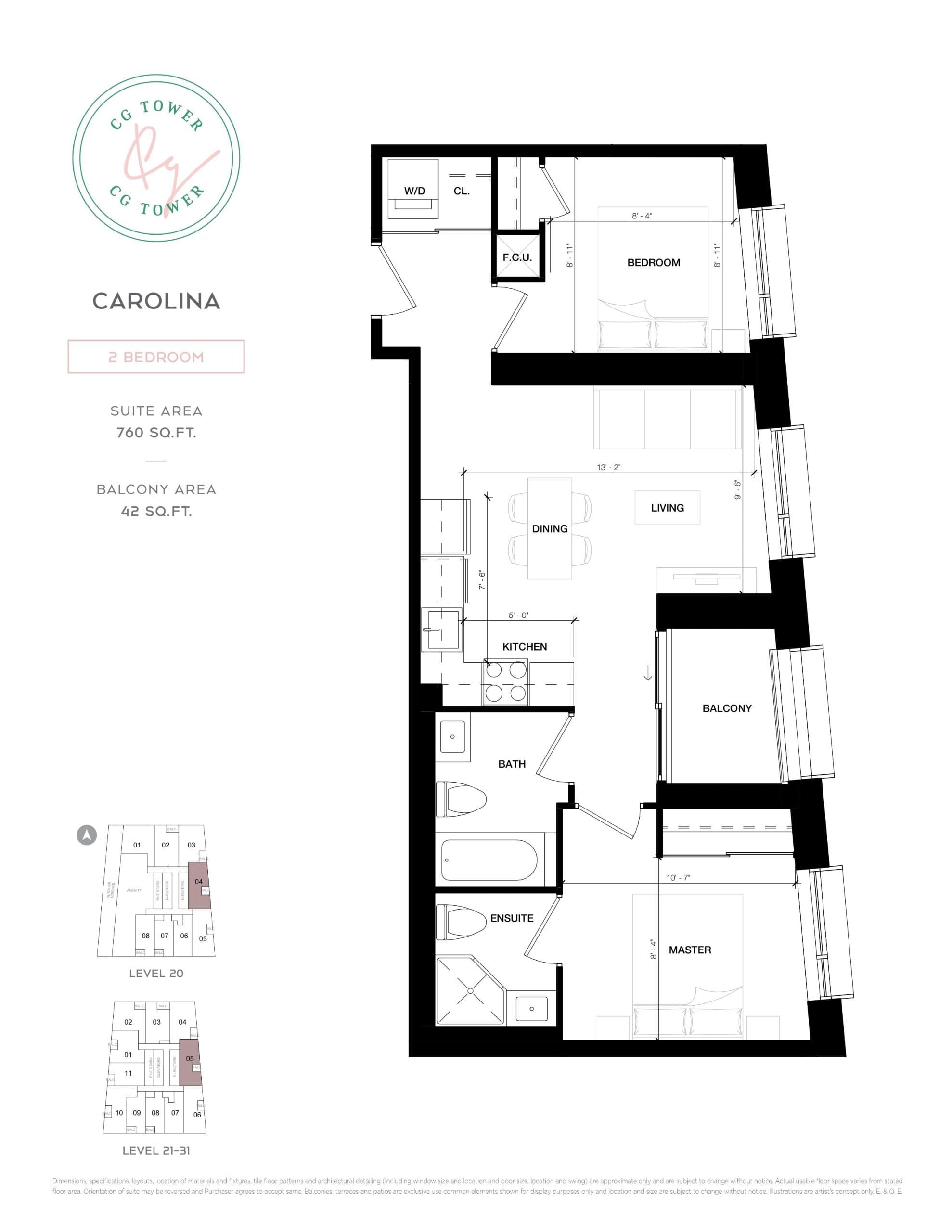 Carolina Floor Plan at CG Tower Condos - 760 sq.ft