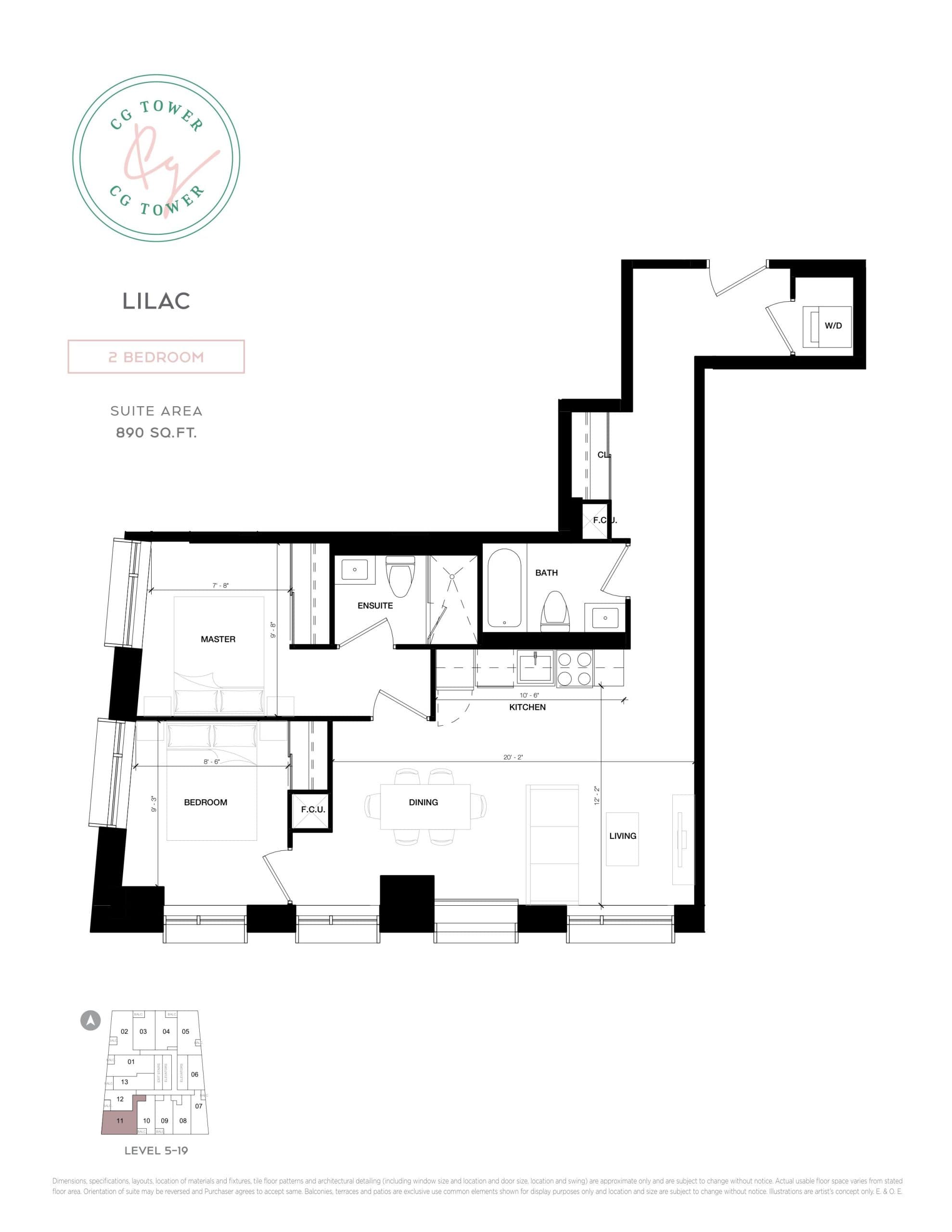 Lilac Floor Plan at CG Tower Condos - 890 sq.ft