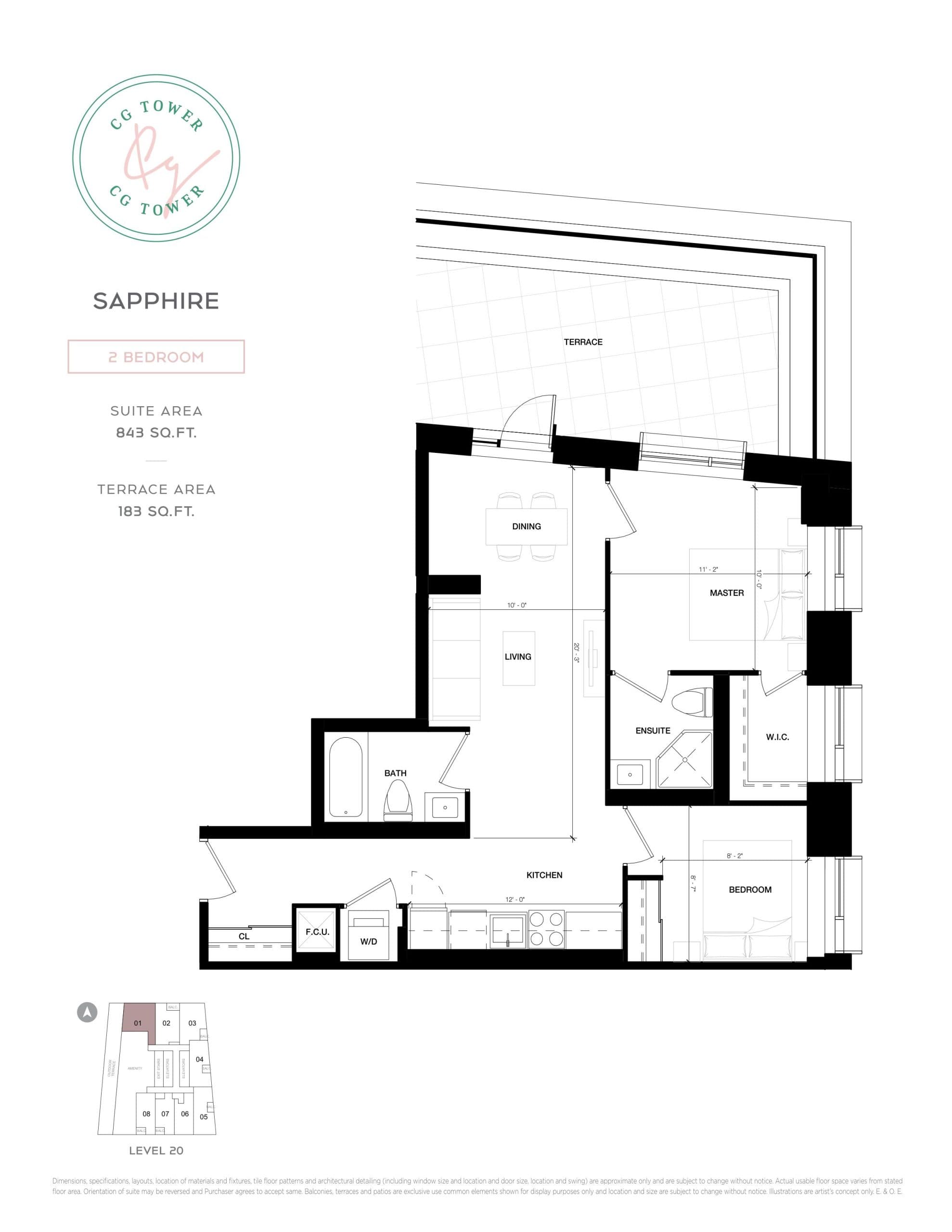 Sapphire Floor Plan at CG Tower Condos - 843 sq.ft