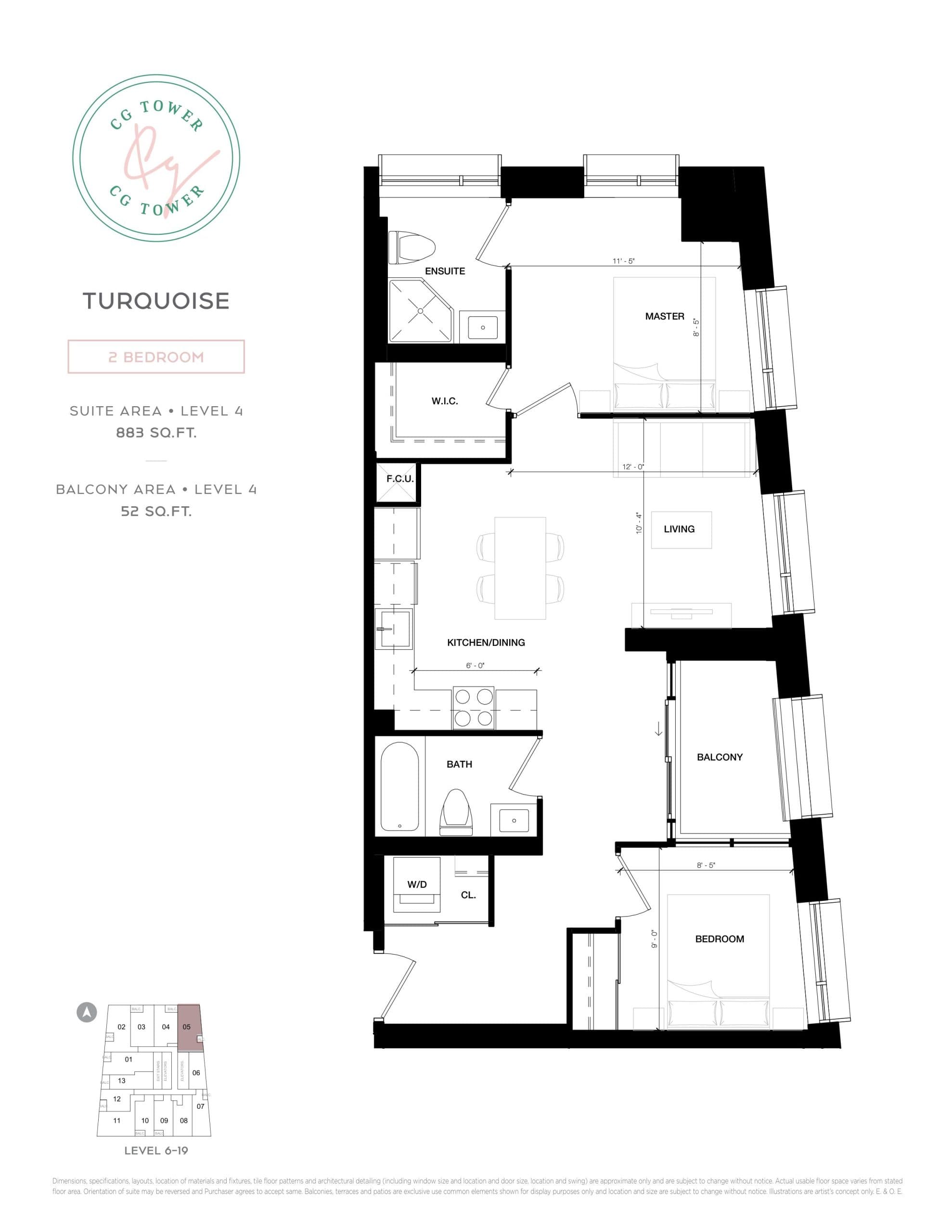 Turquoise Floor Plan at CG Tower Condos - 883 sq.ft