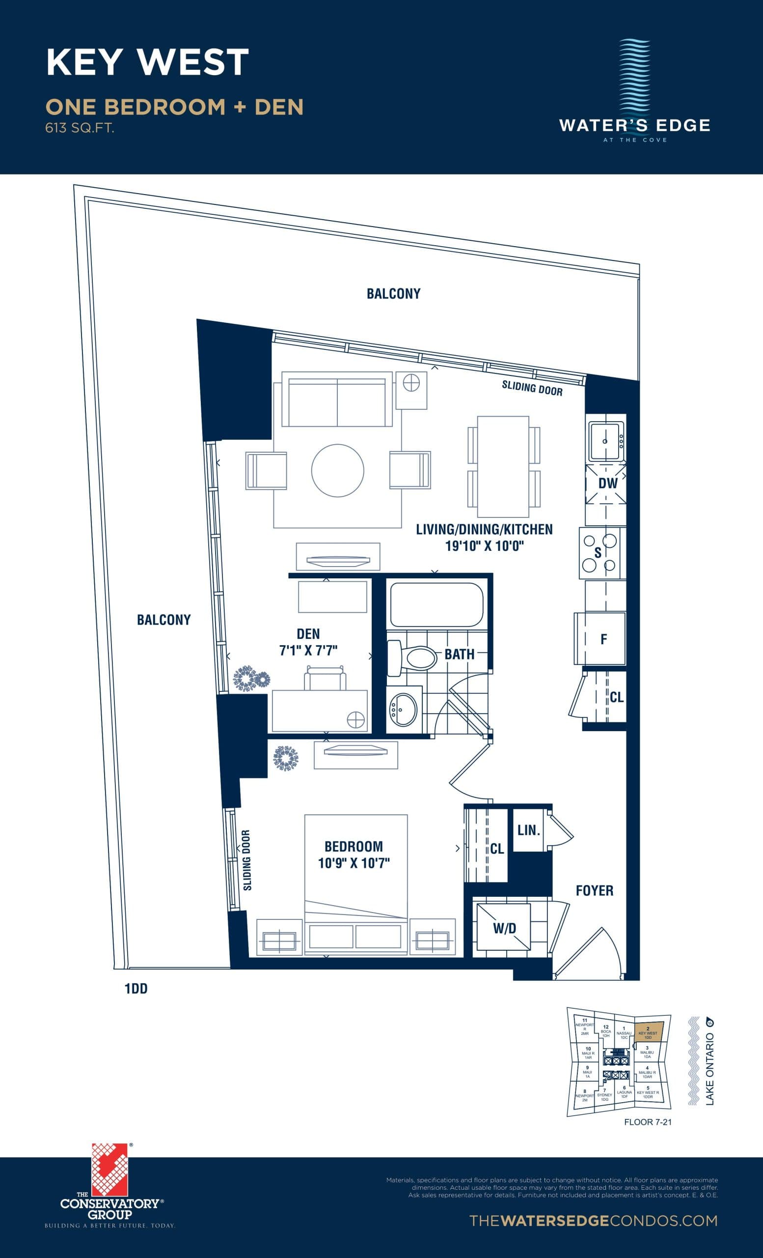 Key West Floor Plan at Water's Edge at the Cove Condos - 613 sq.ft