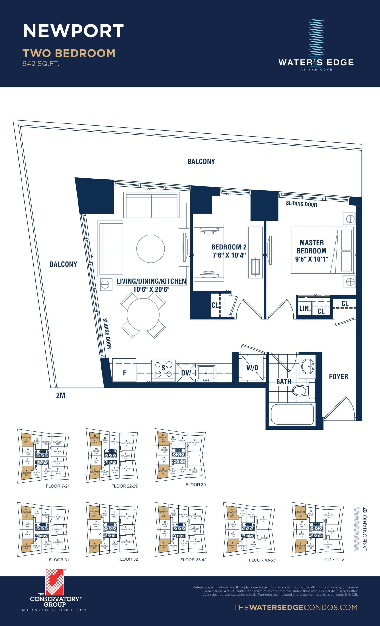 Newport Floor Plan at Water's Edge at the Cove Condos - 642 sq.ft
