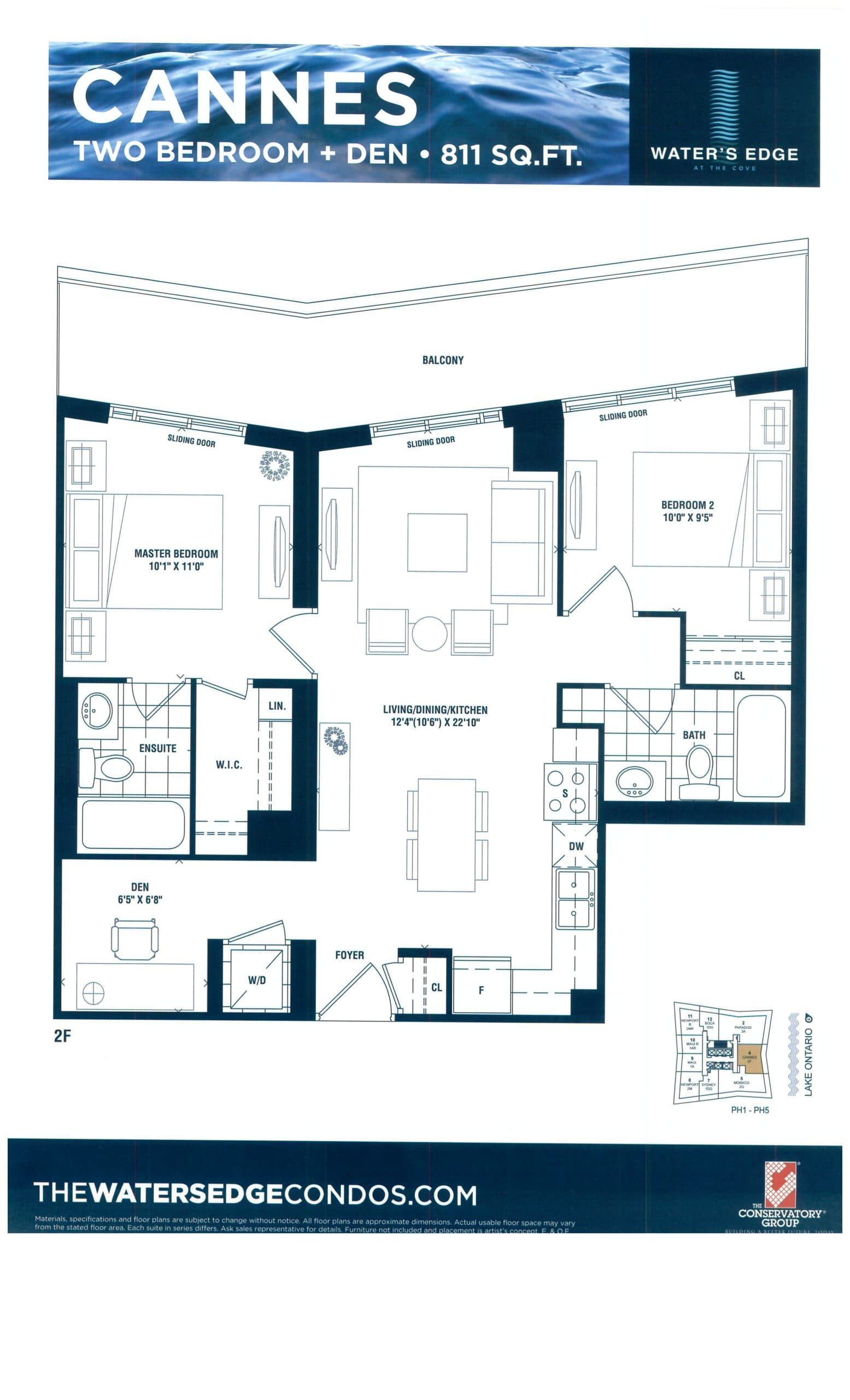 Cannes Floor Plan at Water's Edge at the Cove Condos - 811 sq.ft