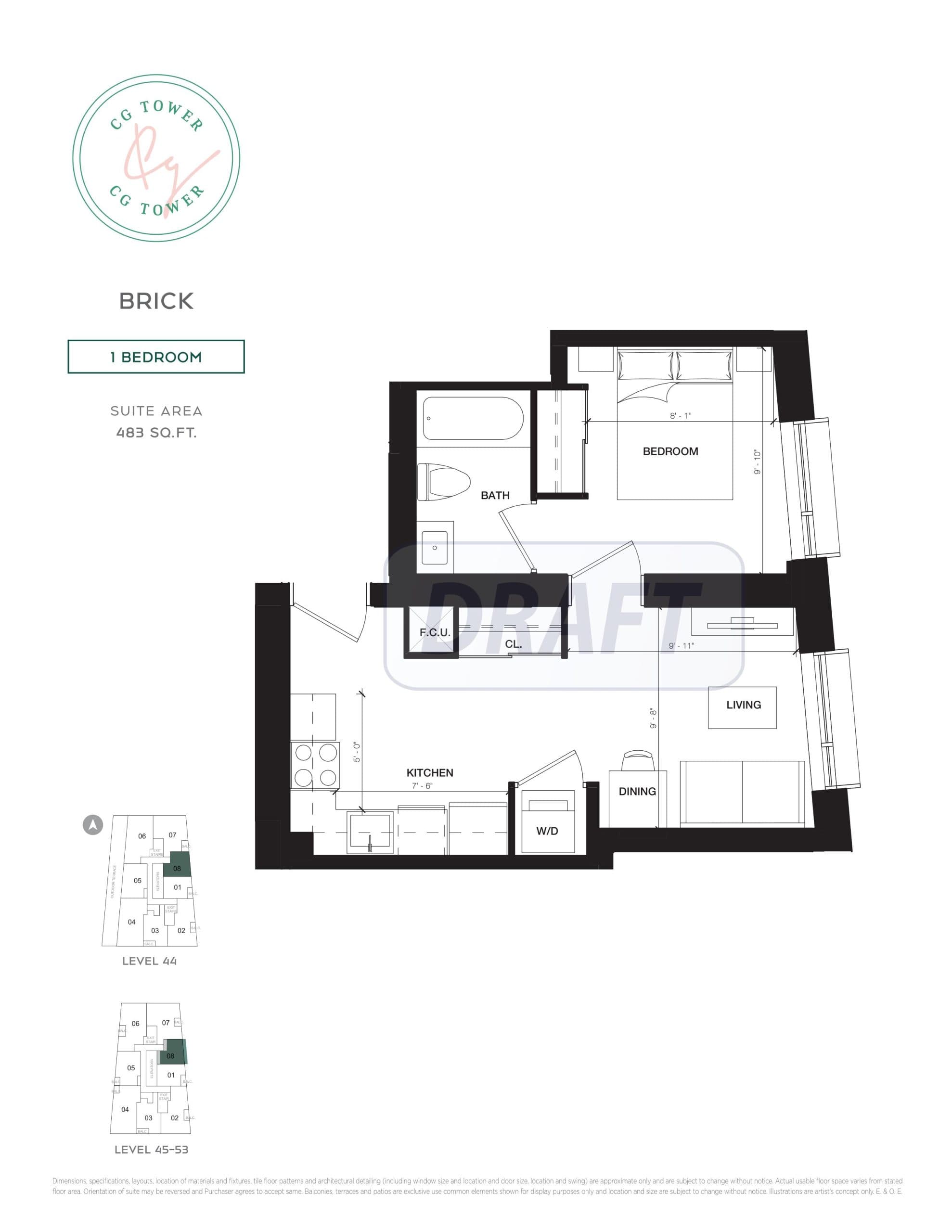 Brick Floor Plan at CG Tower Condos - 483 sq.ft