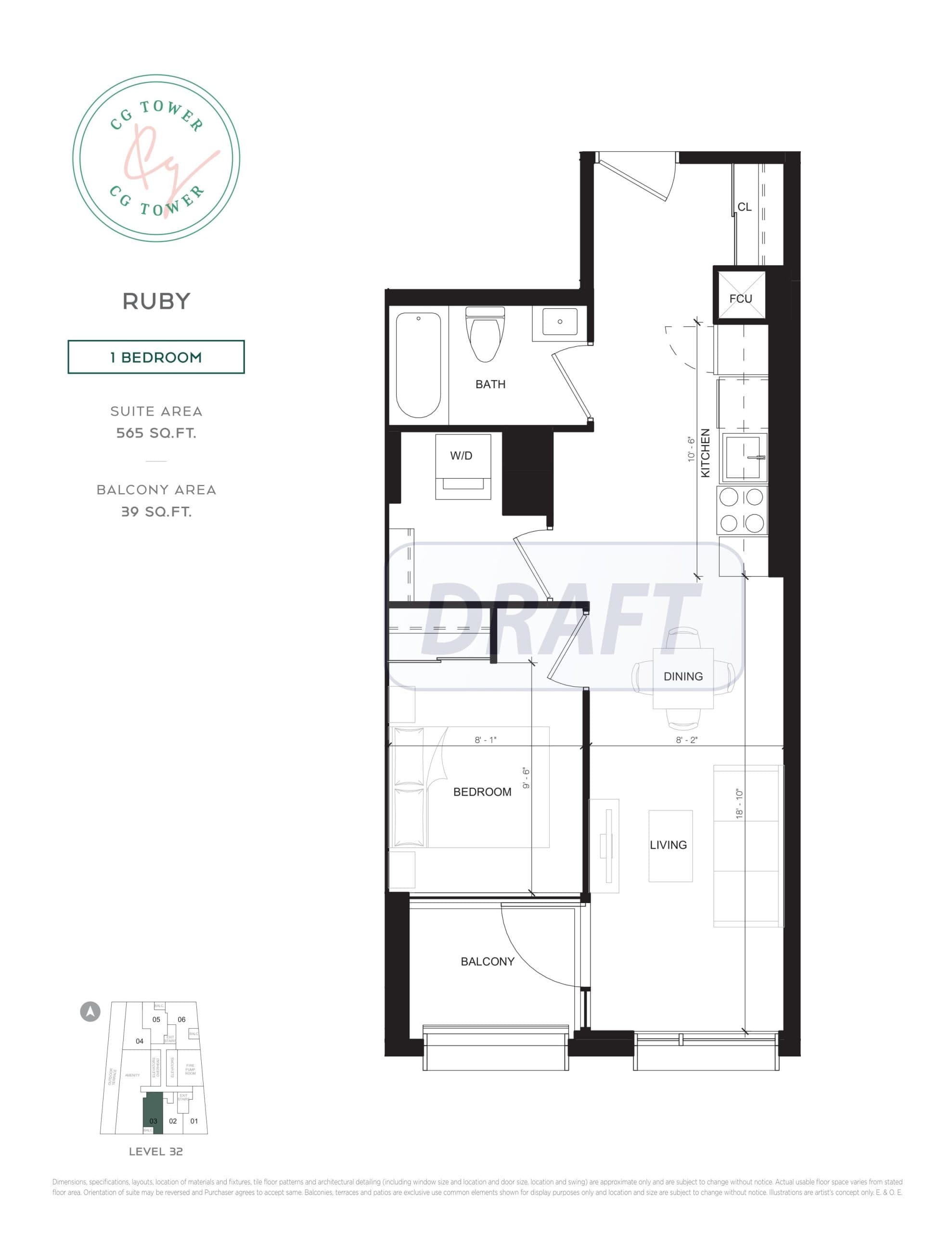 Ruby Floor Plan at CG Tower Condos - 565 sq.ft