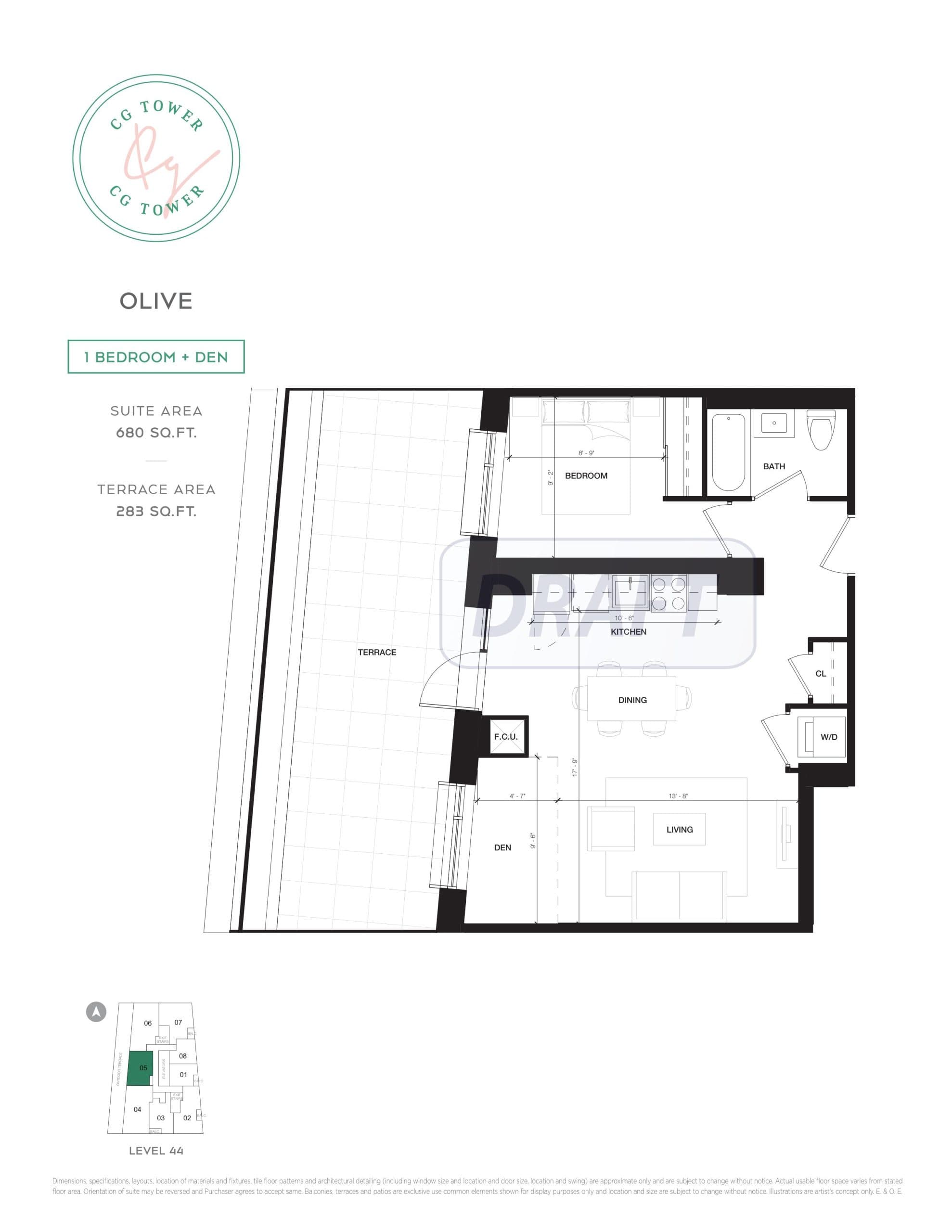 Olive Floor Plan at CG Tower Condos - 680 sq.ft