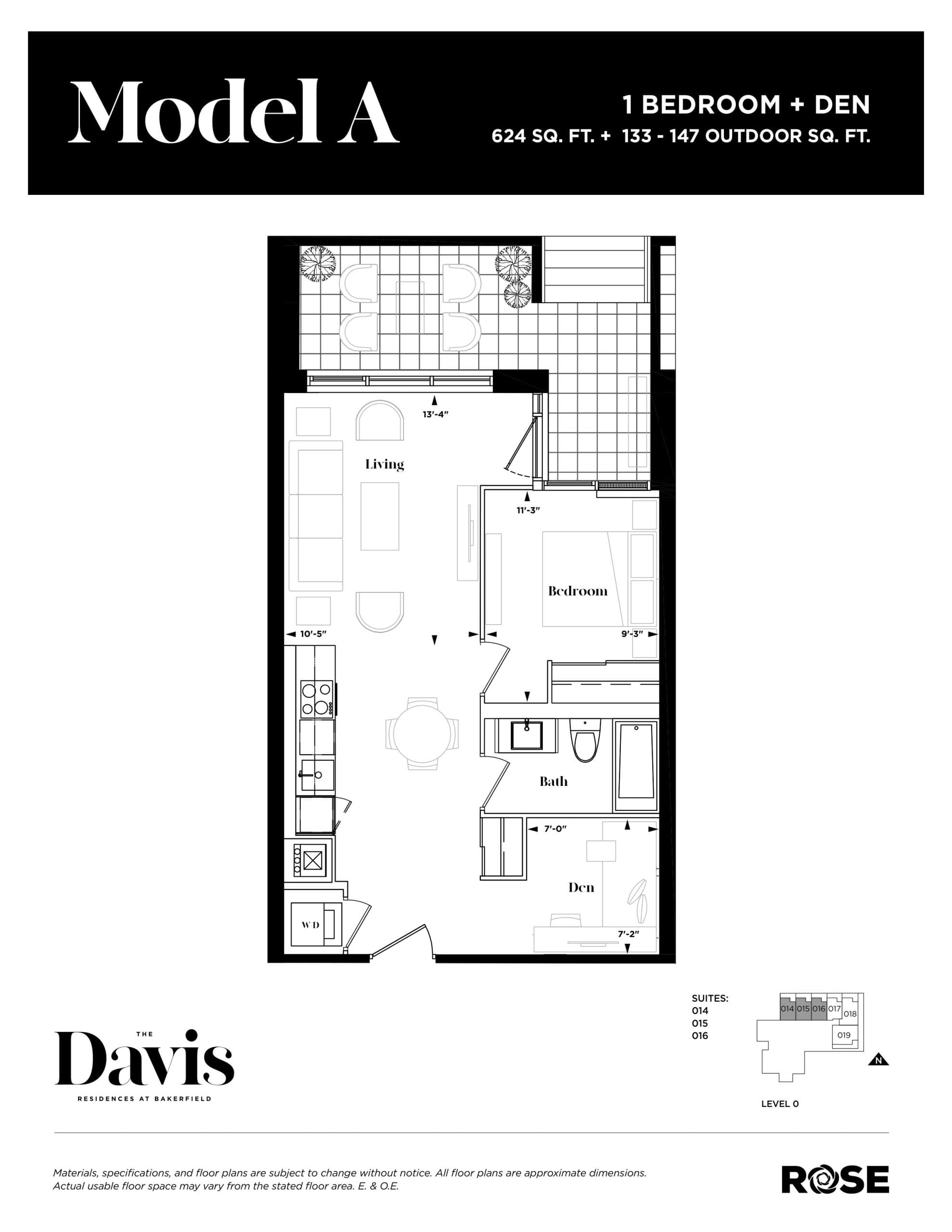 Model A Floor Plan at The Davis Residences at Bakerfield Condos - 624 sq.ft