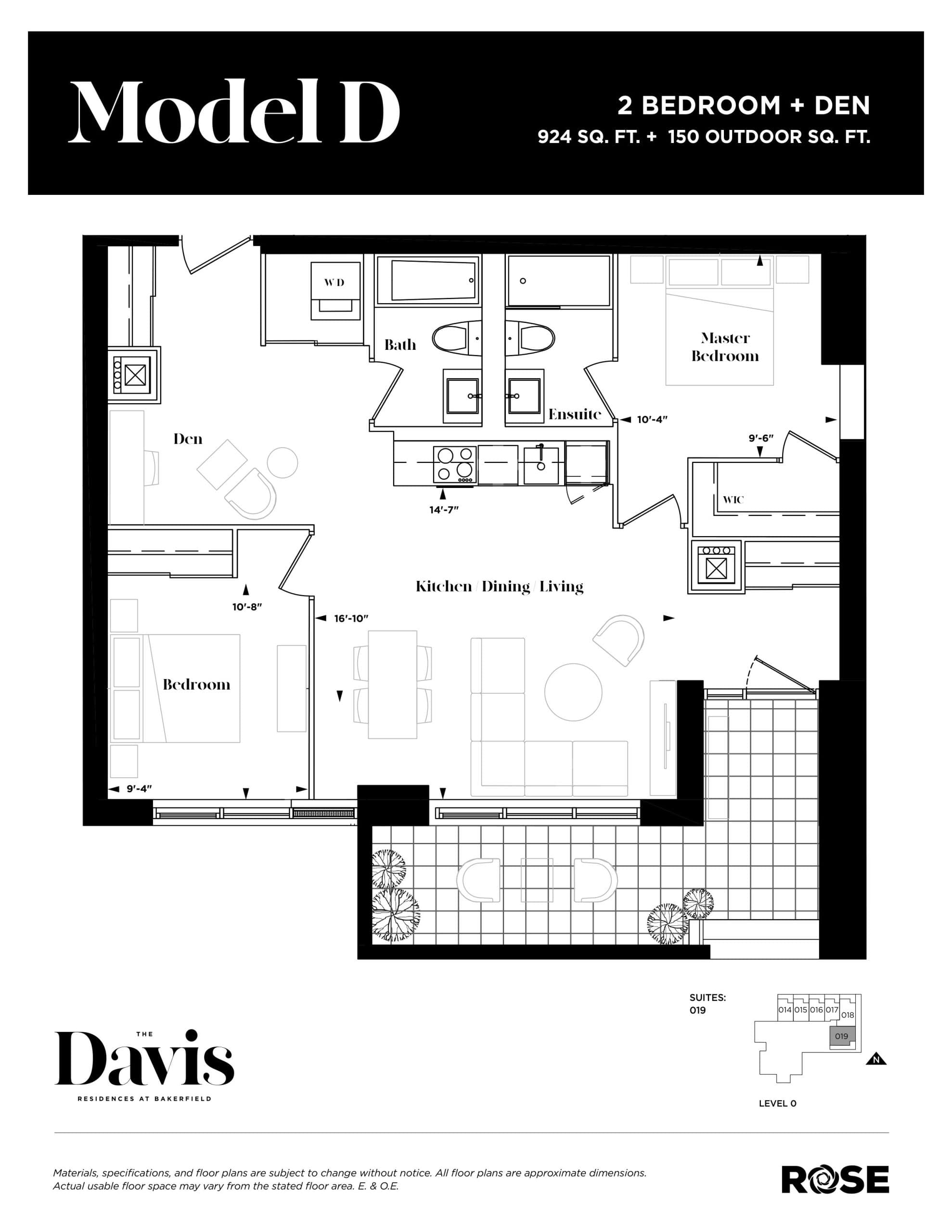 Model D Floor Plan at The Davis Residences at Bakerfield Condos - 924 sq.ft
