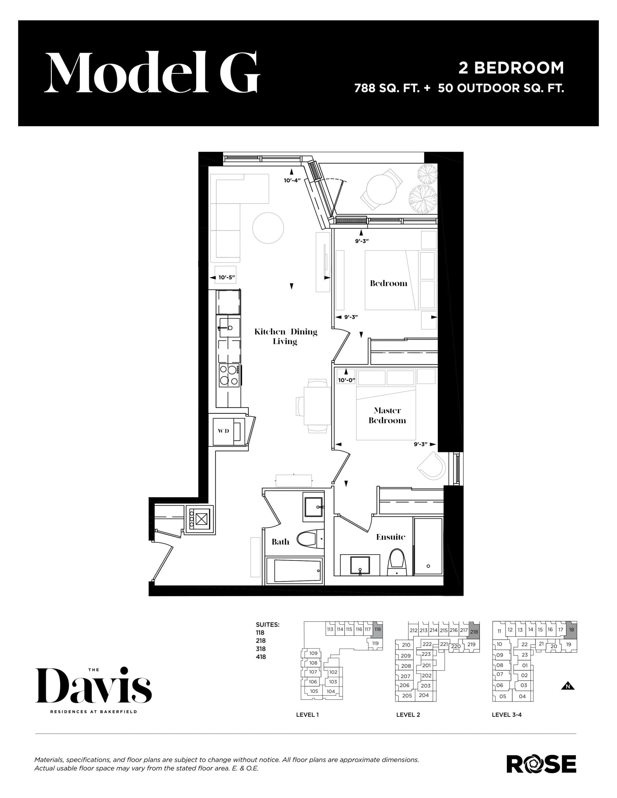 Model G Floor Plan at The Davis Residences at Bakerfield Condos - 788 sq.ft