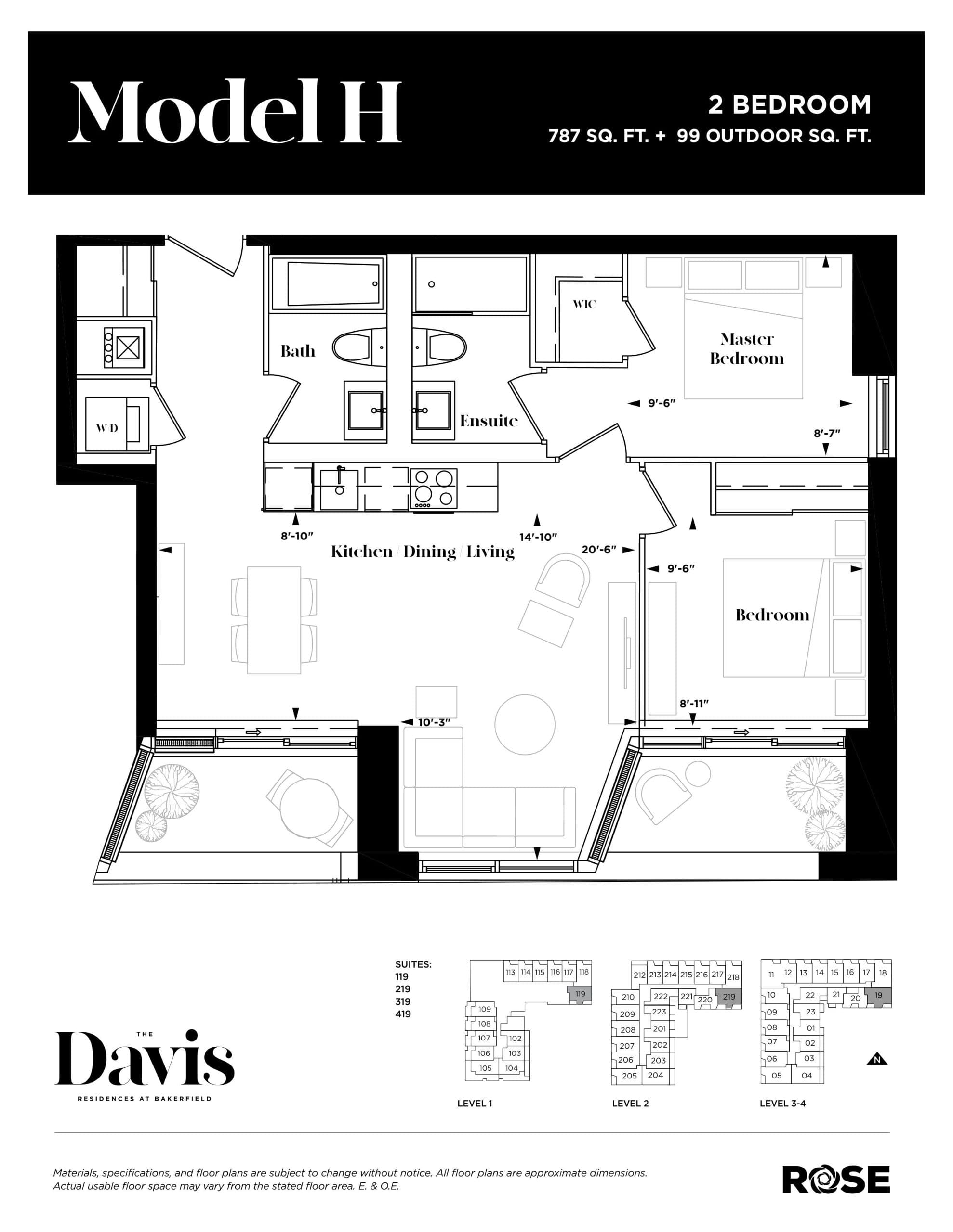 Model H Floor Plan at The Davis Residences at Bakerfield Condos - 787 sq.ft