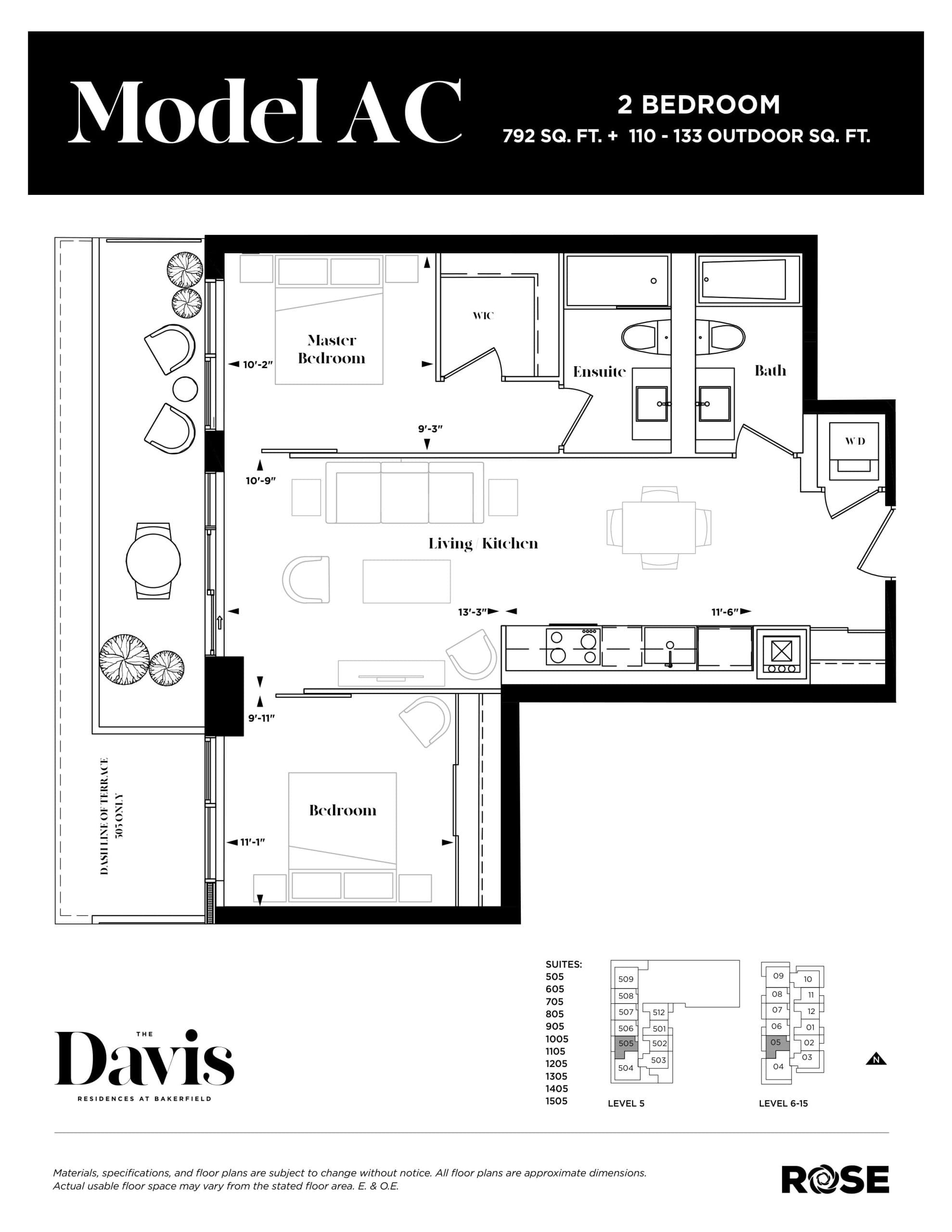 Model AC Floor Plan at The Davis Residences at Bakerfield Condos - 792 sq.ft