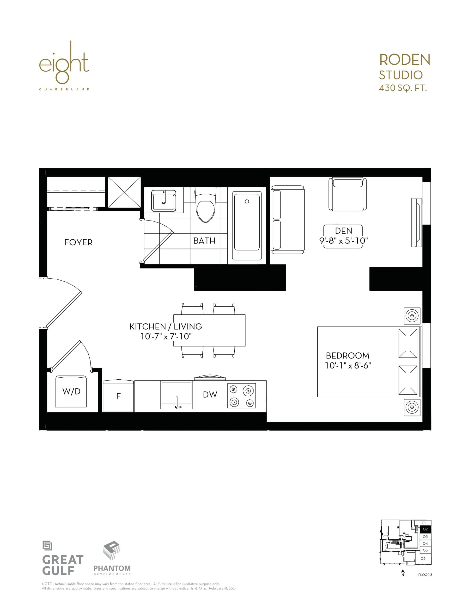 Roden Floor Plan at 8 Cumberland Condos - 430 sq.ft