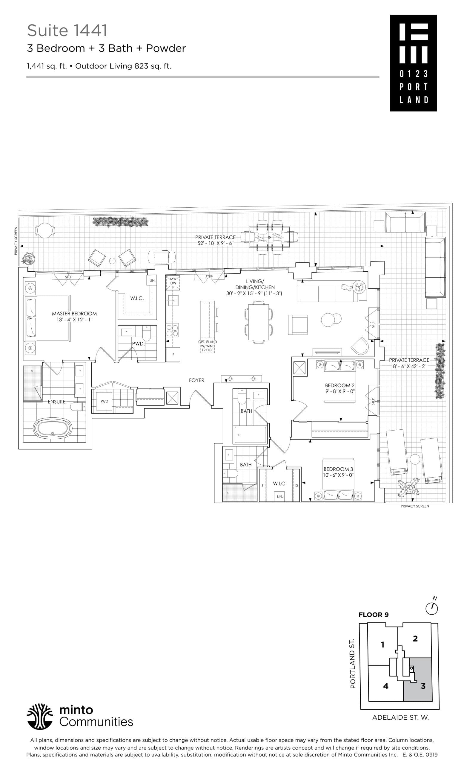 Suite 1441 Floor Plan at 123 Portland Condos - 1441 sq.ft