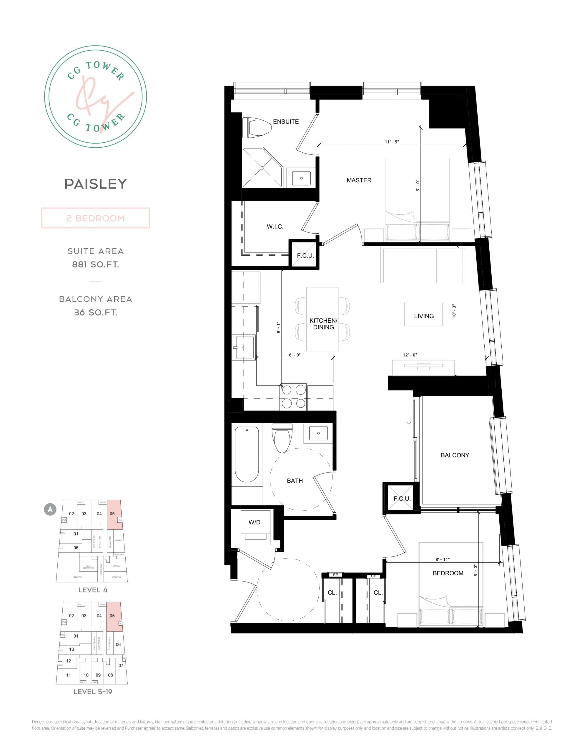 Paisley Floor Plan at CG Tower Condos - 881 sq.ft