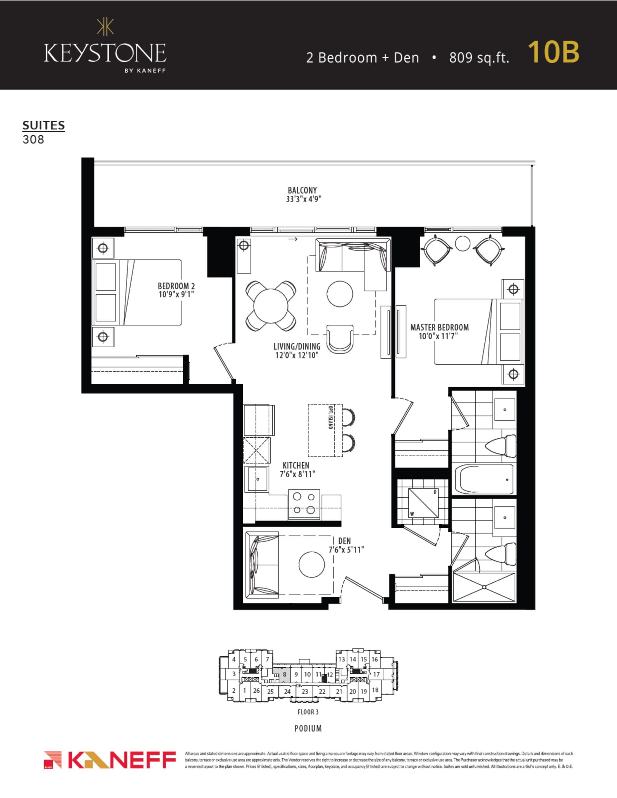 10B Floor Plan at Keystone Condos Phase 2 - 809 sq.ft