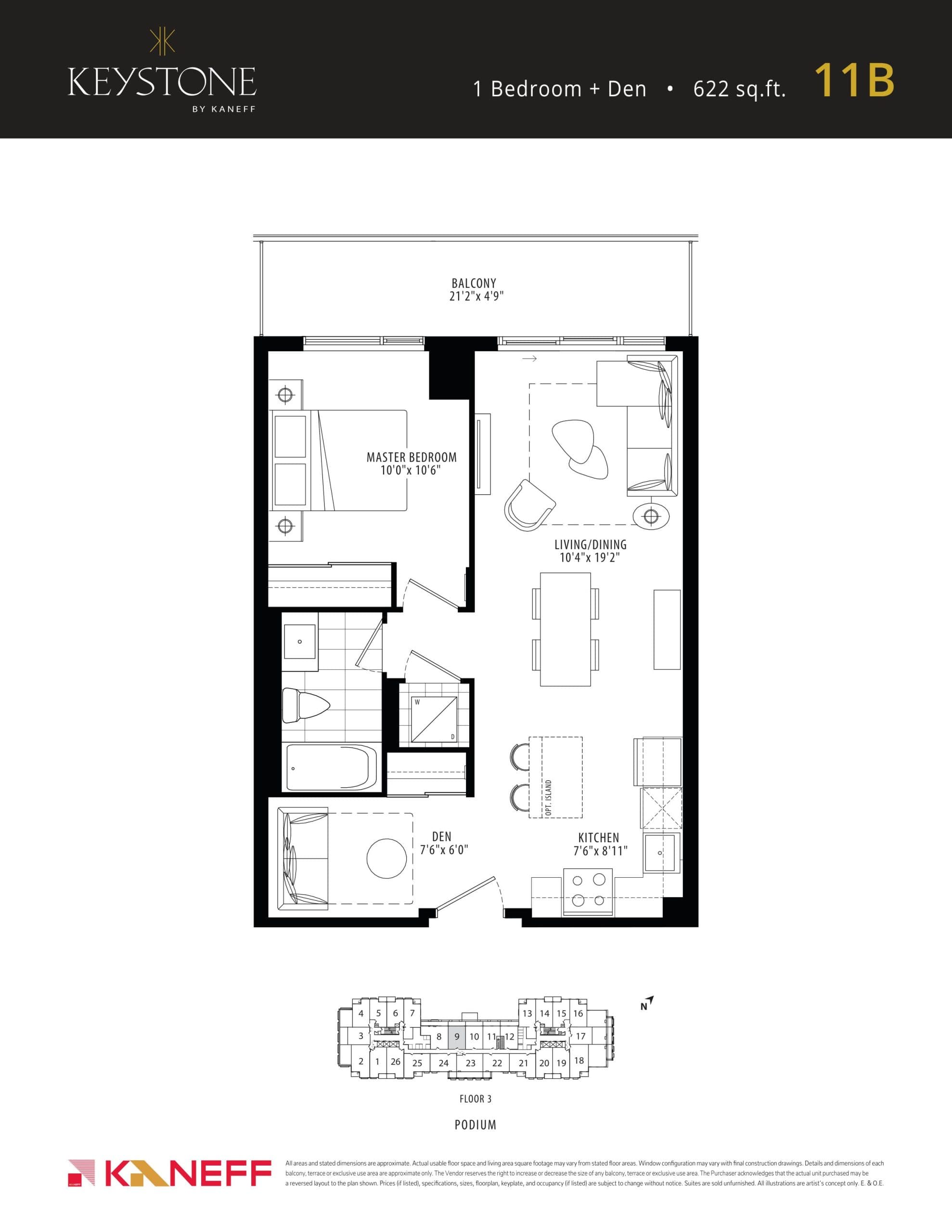 11B Floor Plan at Keystone Condos Phase 2 - 622 sq.ft