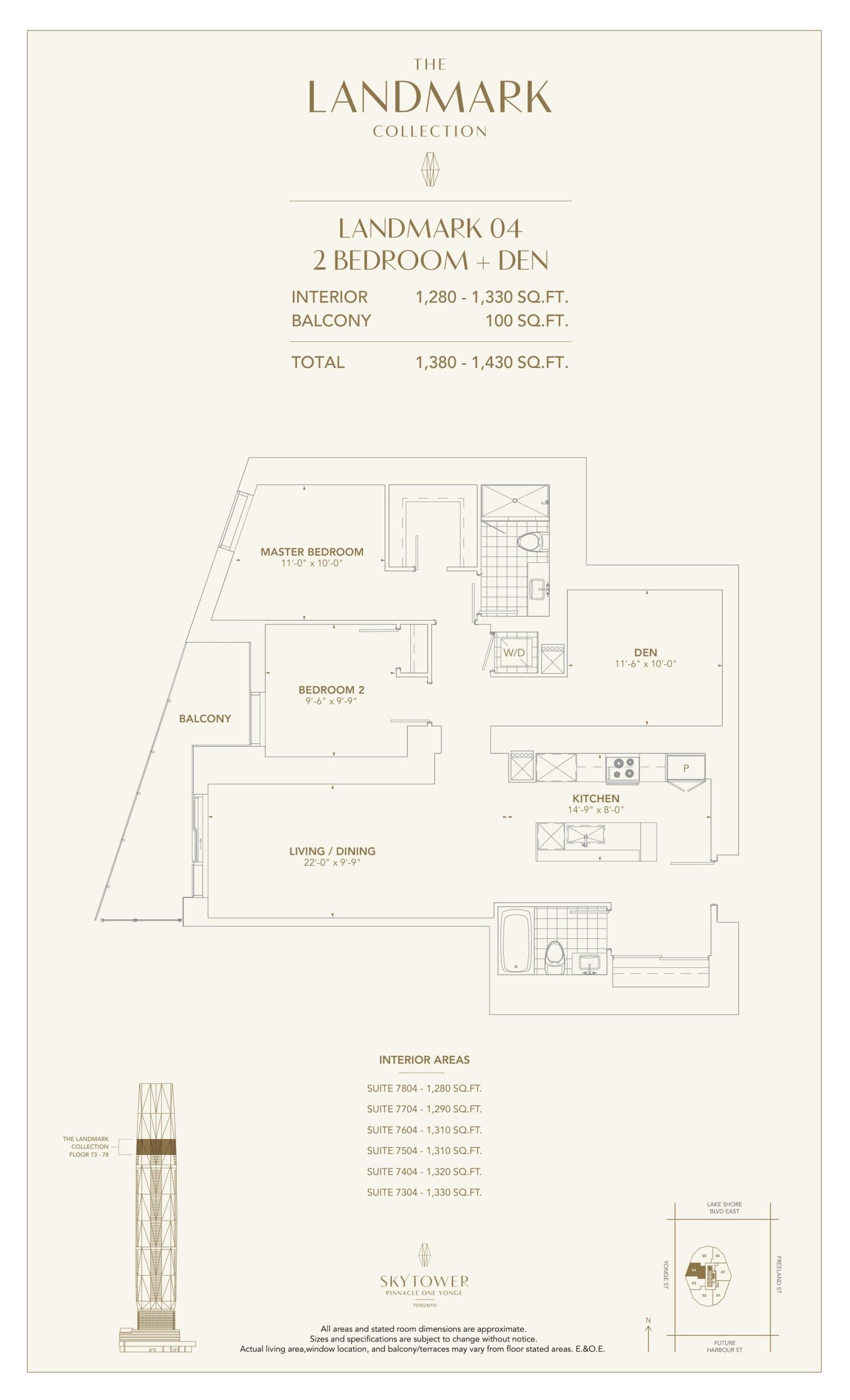 Landmark 04 Floor Plan at SkyTower at Pinnacle One Yonge - 1330 sq.ft