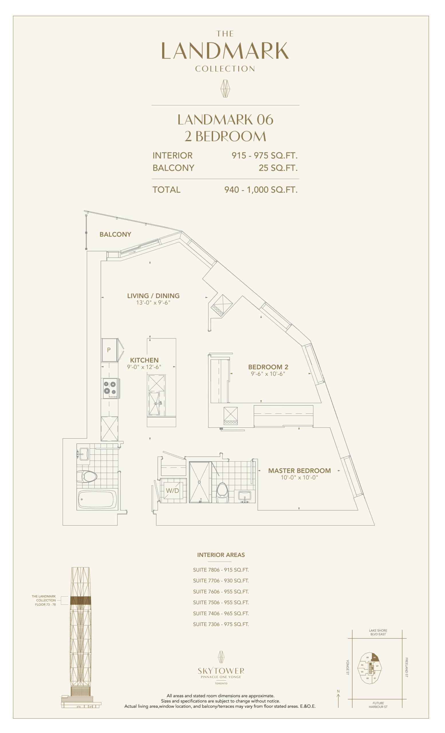 Landmark 06 Floor Plan at SkyTower at Pinnacle One Yonge - 975 sq.ft
