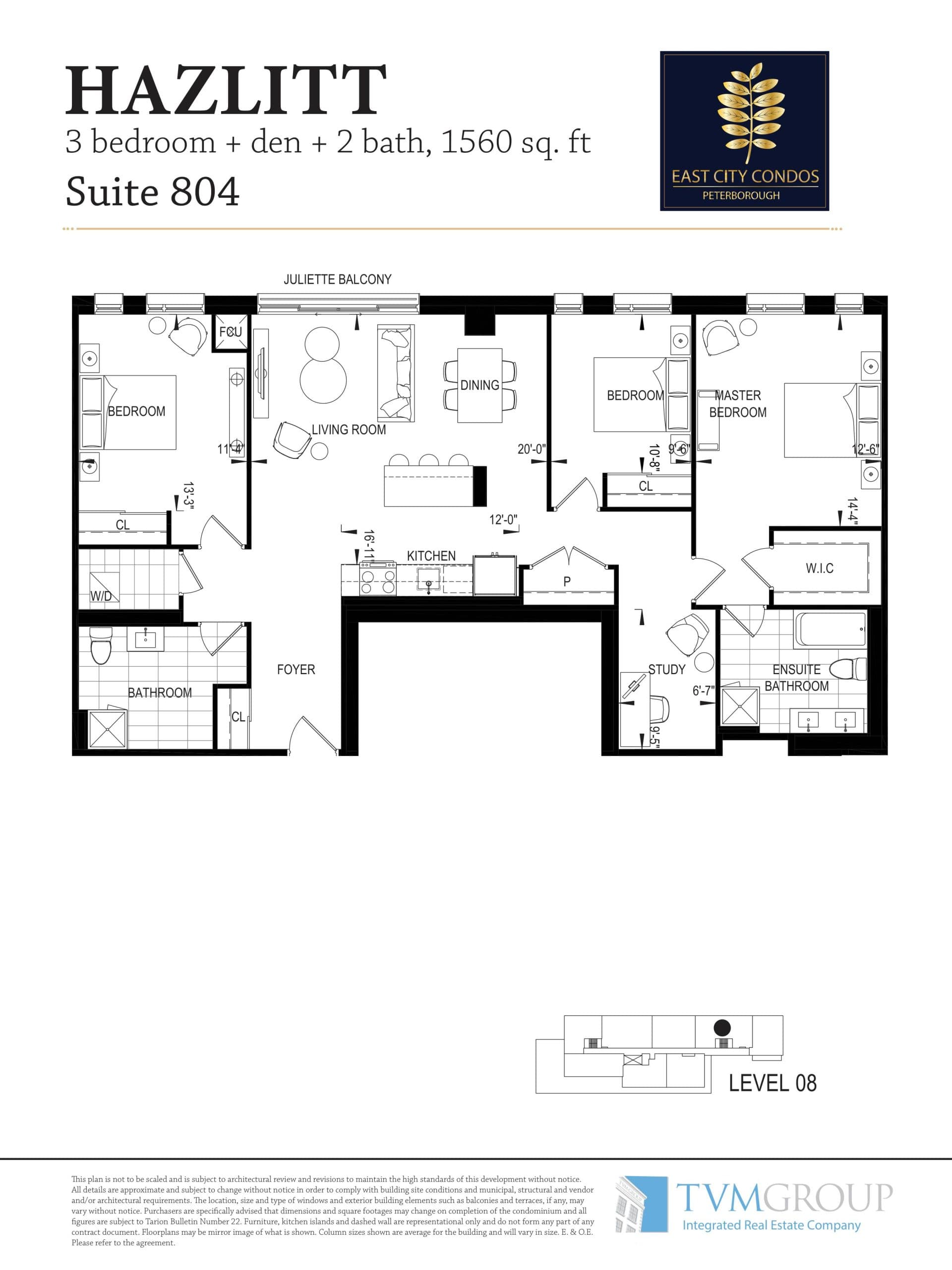 Hazlitt Floor Plan at East City Condos - 1560 sq.ft