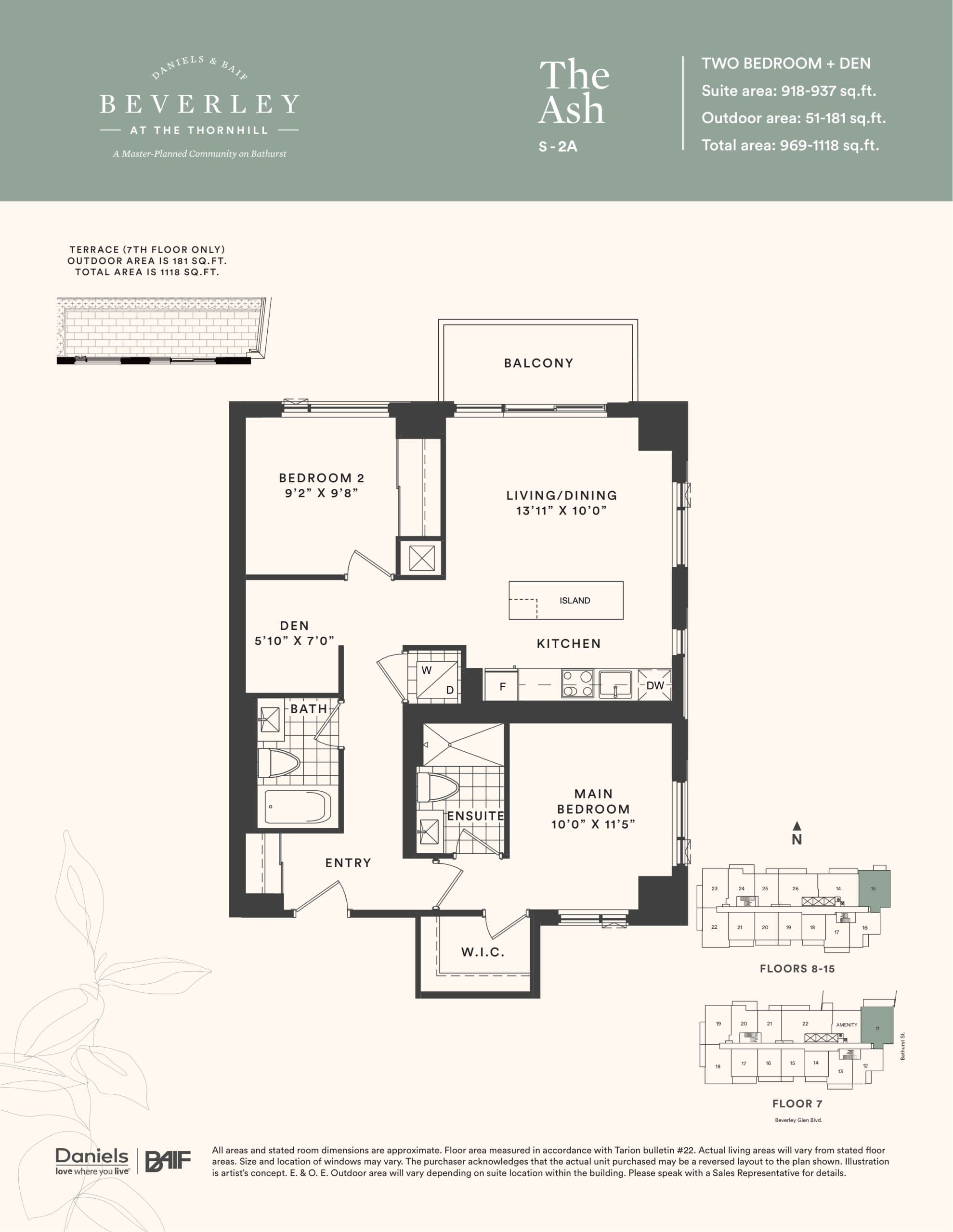 The Ash Floor Plan at The Beverley at the Thornhill Condos - 937 sq.ft