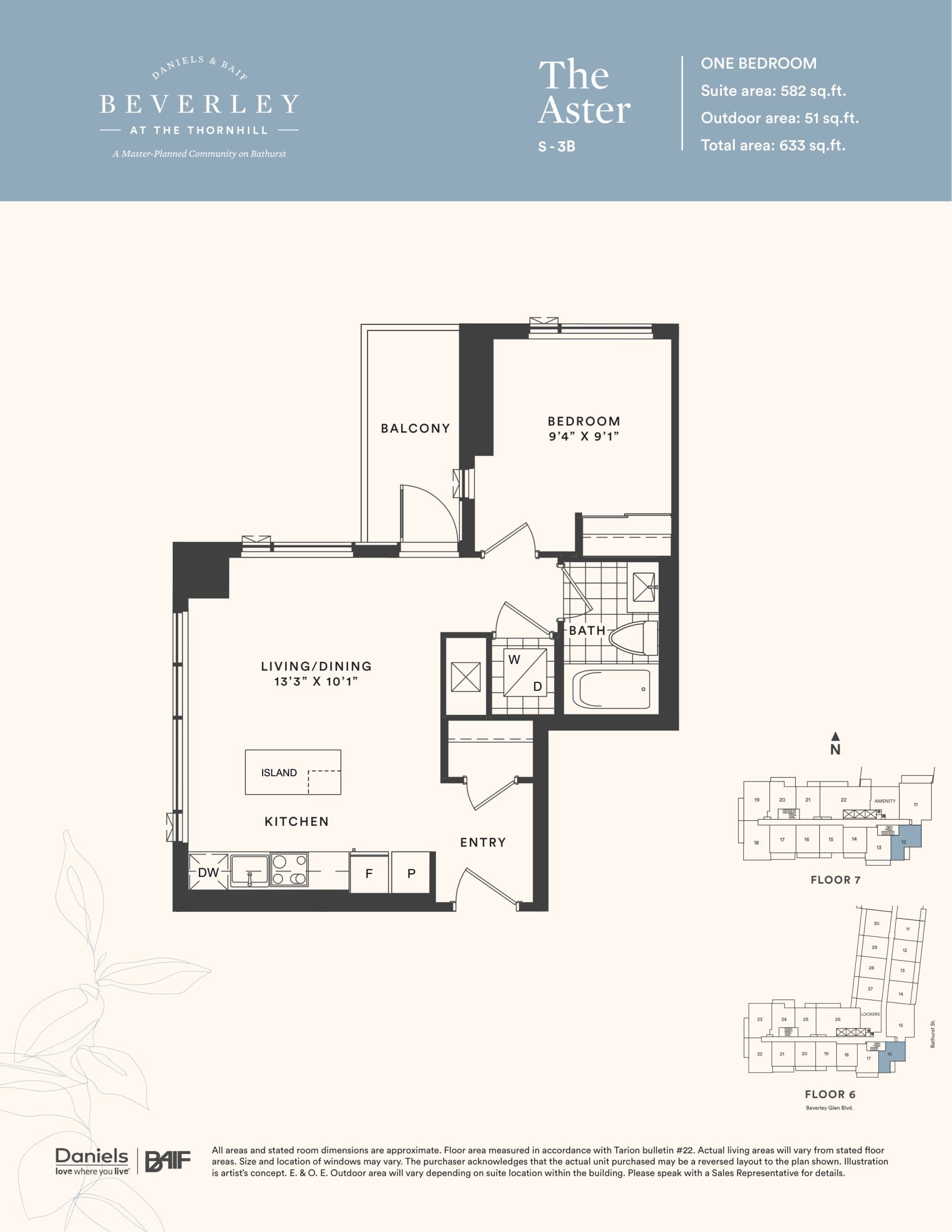 The Aster Floor Plan at The Beverley at the Thornhill Condos - 582 sq.ft