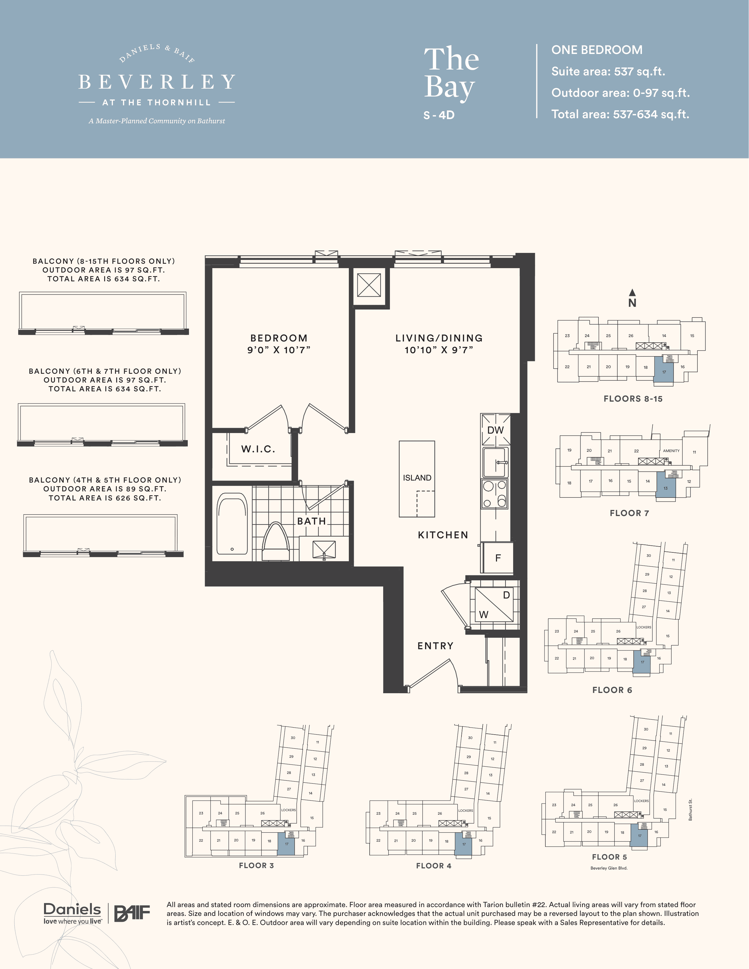The Bay Floor Plan at The Beverley at the Thornhill Condos - 537 sq.ft