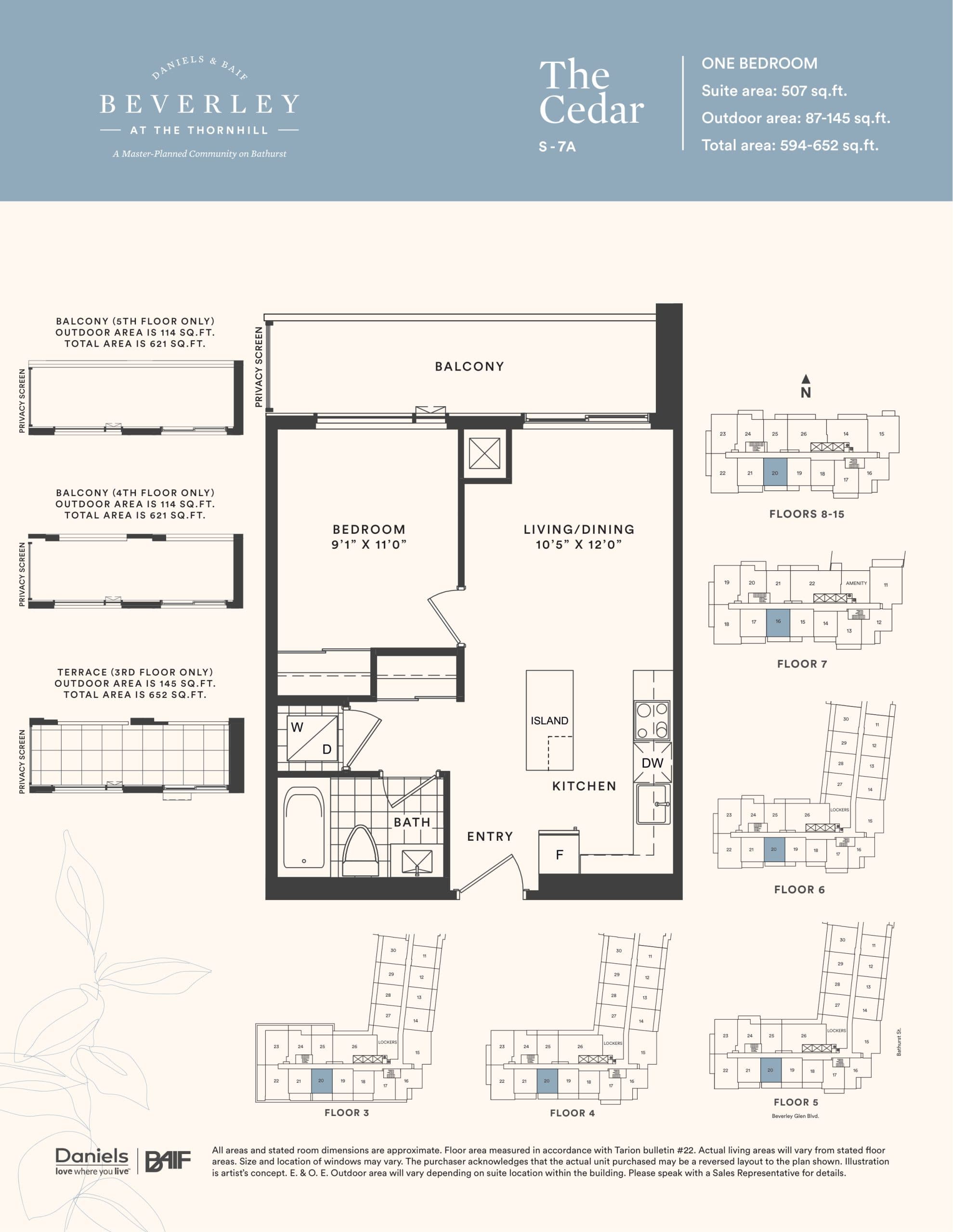 The Cedar Floor Plan at The Beverley at the Thornhill Condos - 507 sq.ft