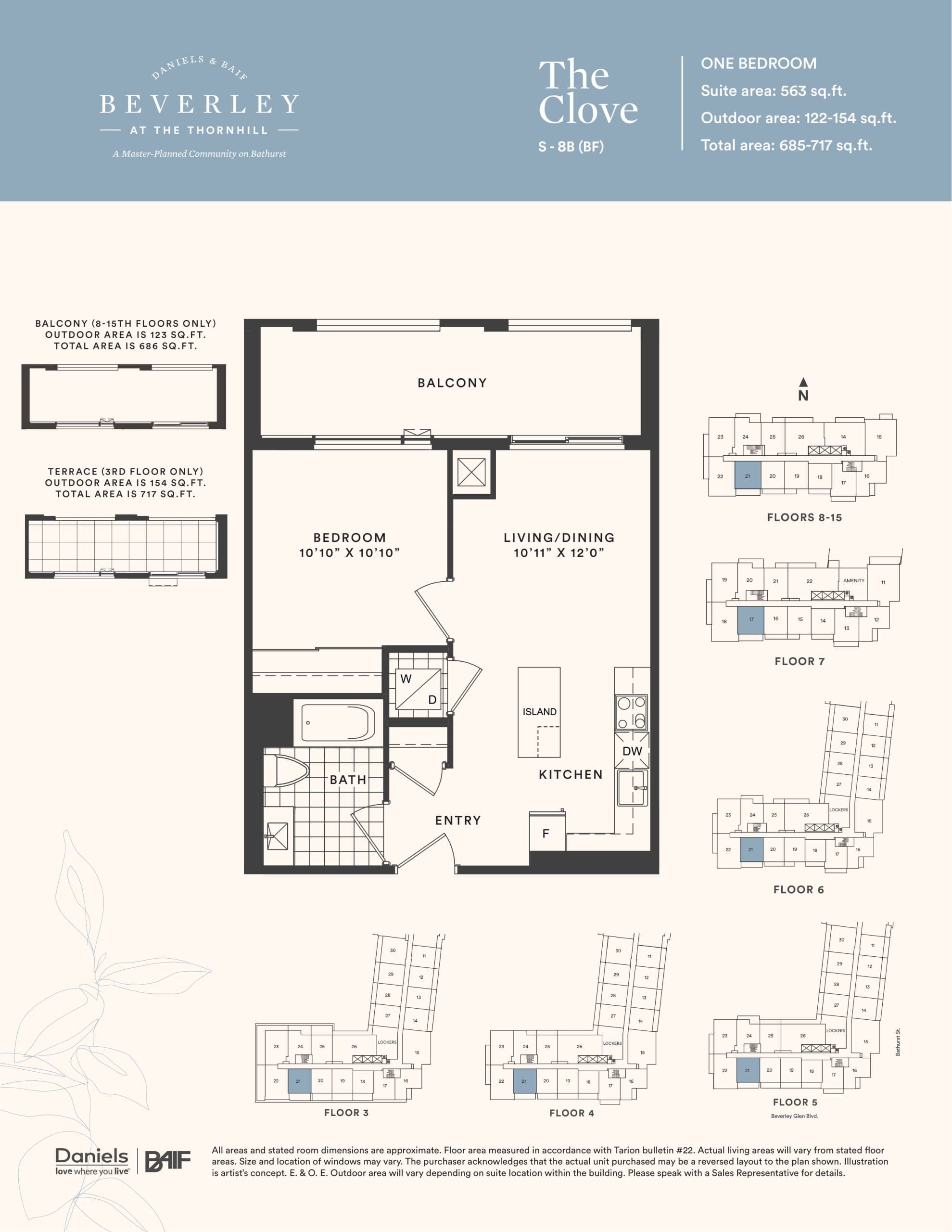 The Clove Floor Plan at The Beverley at the Thornhill Condos - 563 sq.ft