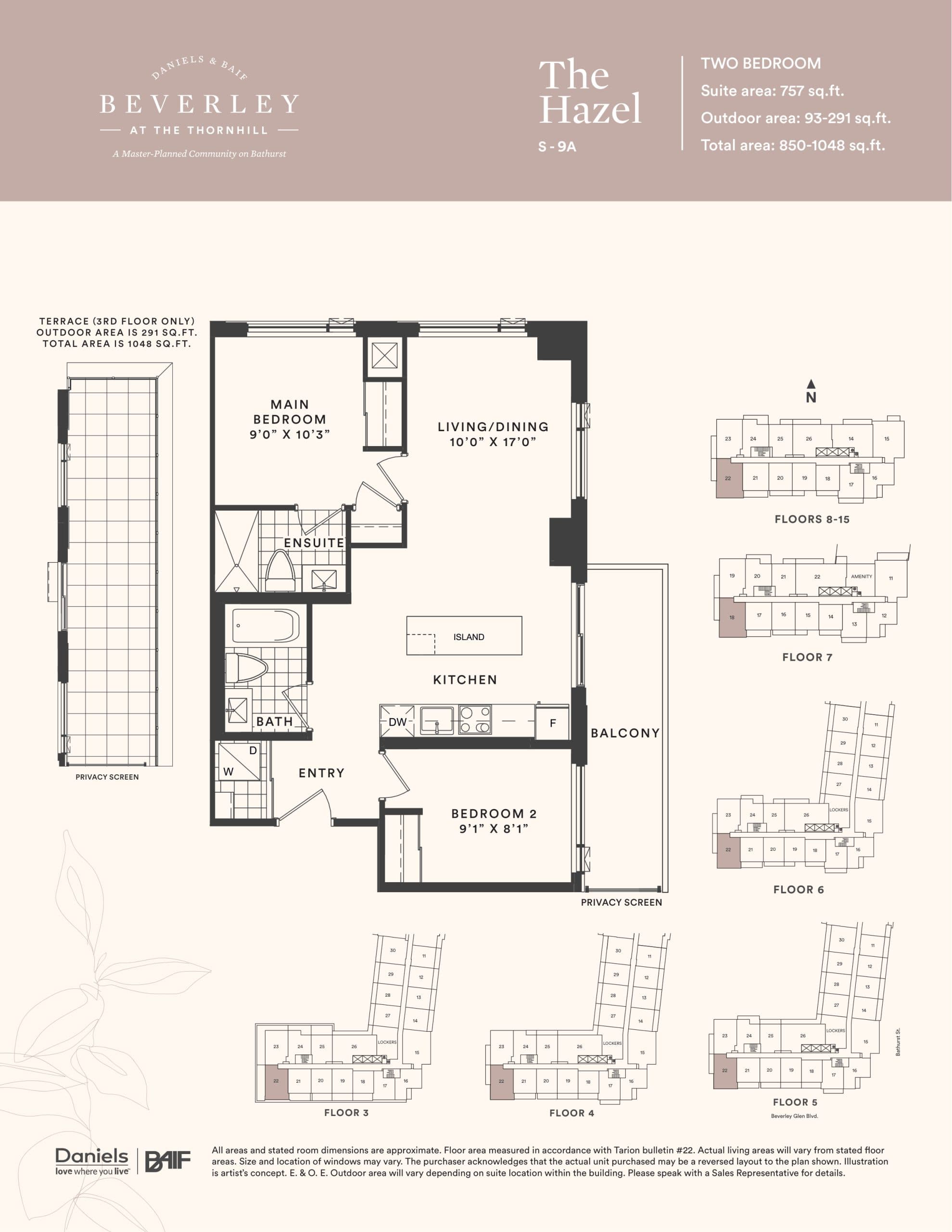 The Hazel Floor Plan at The Beverley at the Thornhill Condos - 757 sq.ft