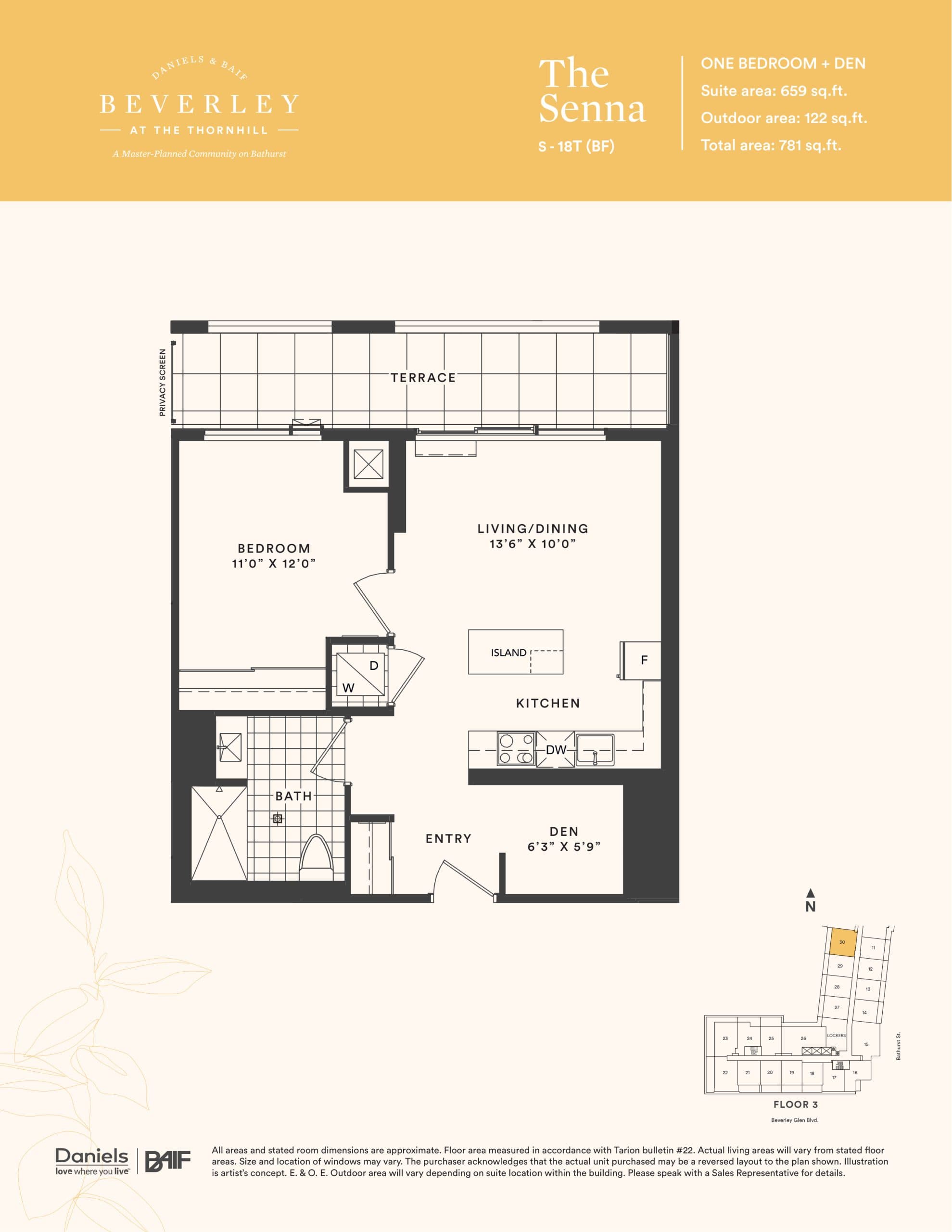 The Senna Floor Plan at The Beverley at the Thornhill Condos - 659 sq.ft