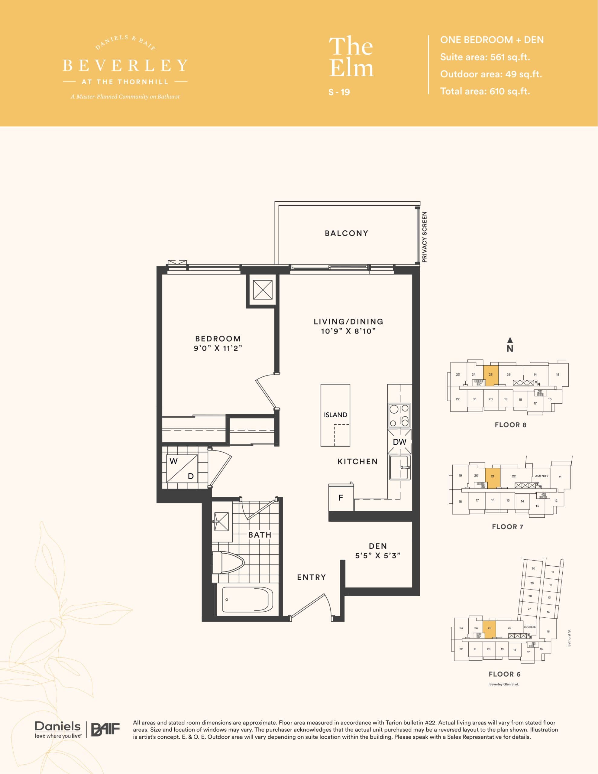 The Elm Floor Plan at The Beverley at the Thornhill Condos - 561 sq.ft