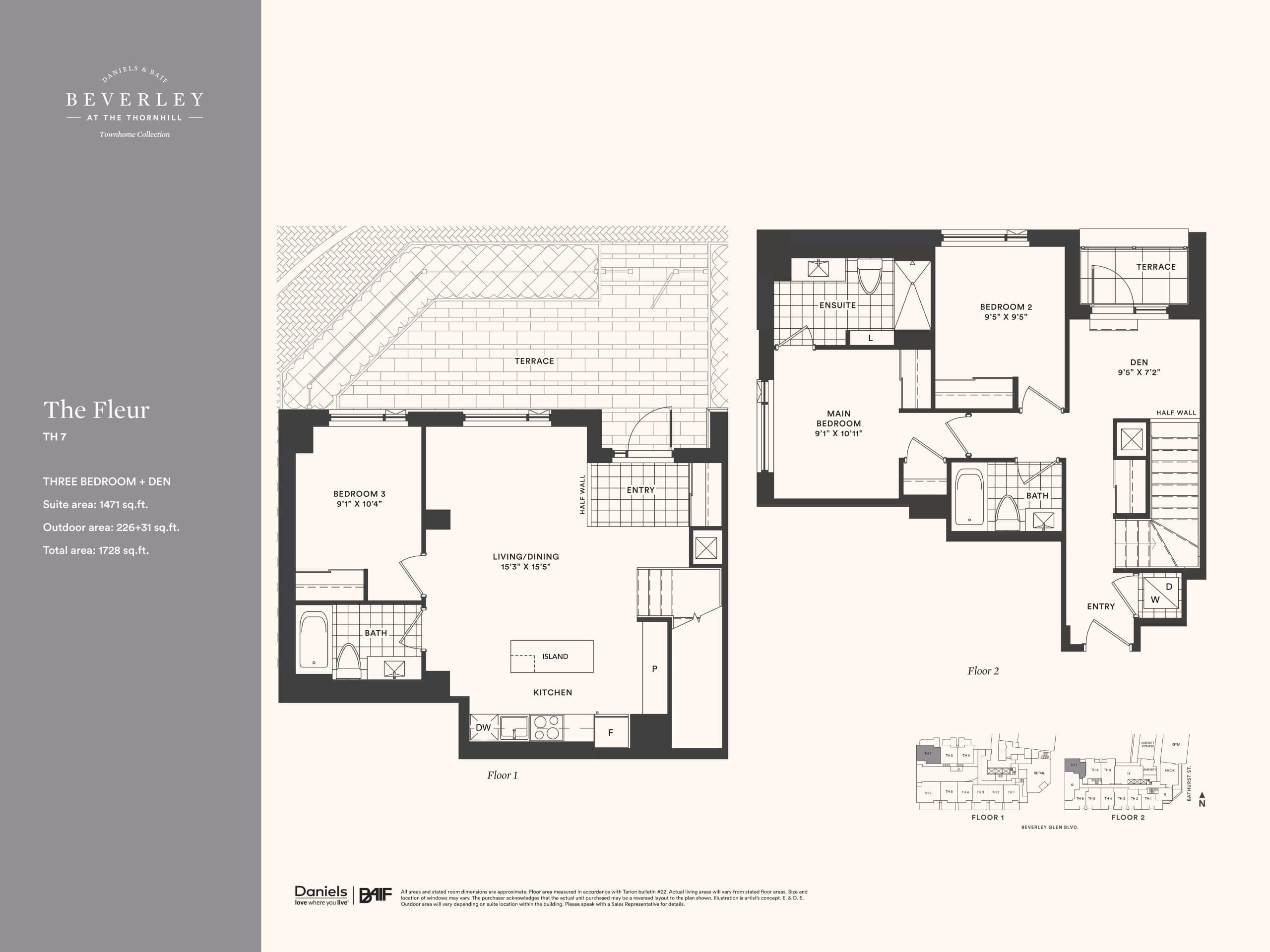 The Fleur Floor Plan at The Beverley at the Thornhill Condos - 1471 sq.ft