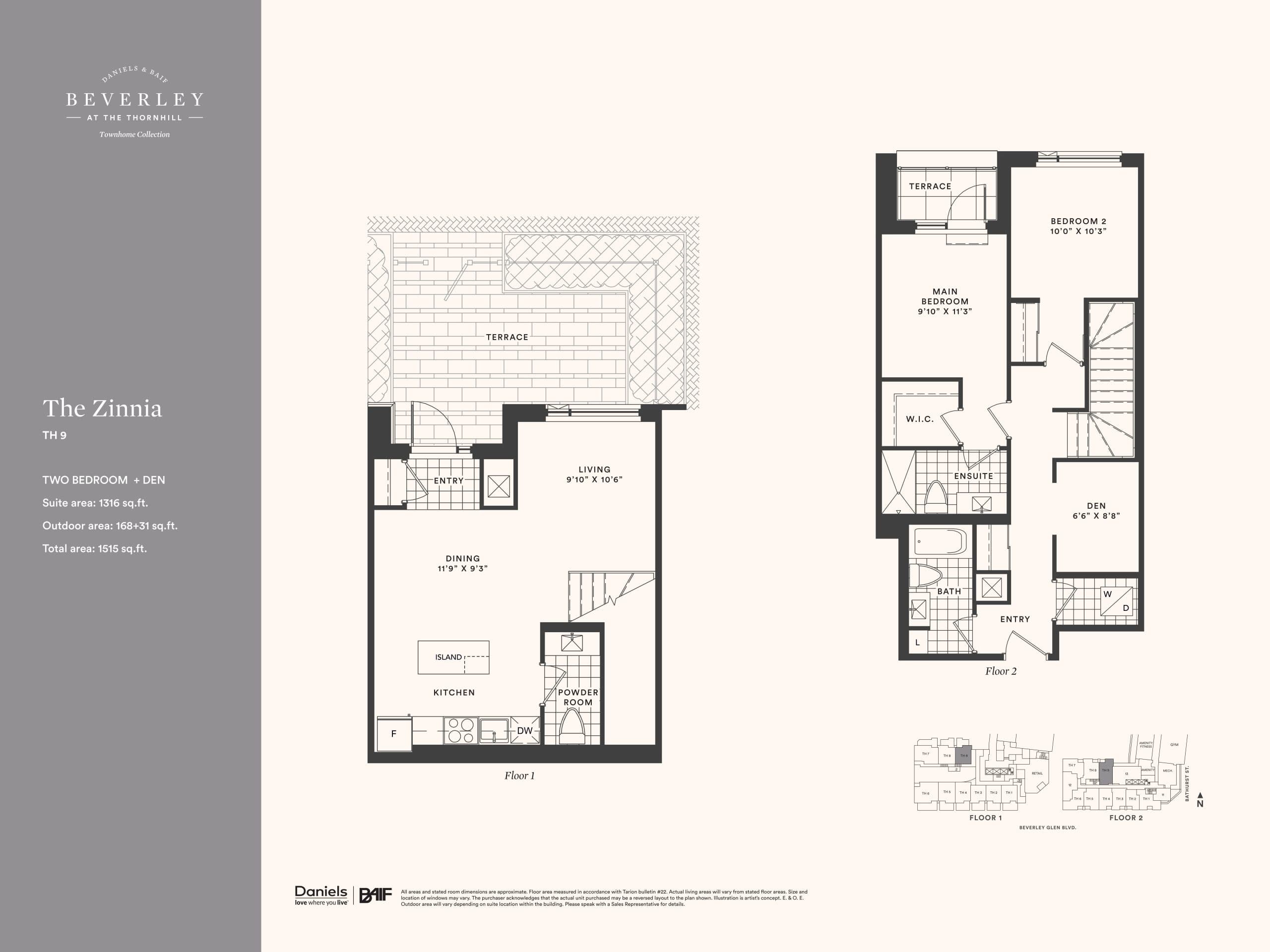 The Zinnia Floor Plan at The Beverley at the Thornhill Condos - 1316 sq.ft