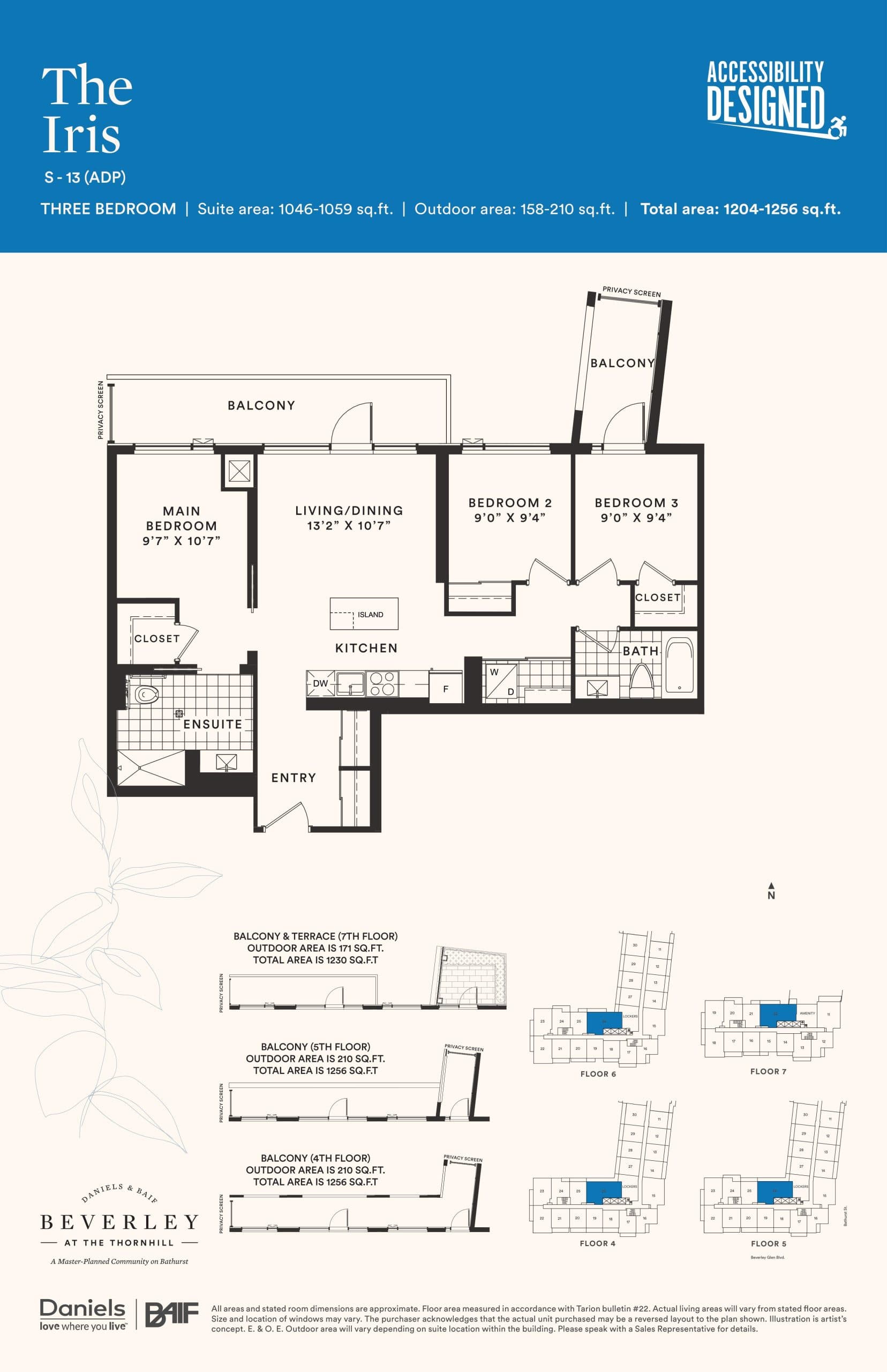 The Iris Floor Plan at The Beverley at the Thornhill Condos - 1059 sq.ft