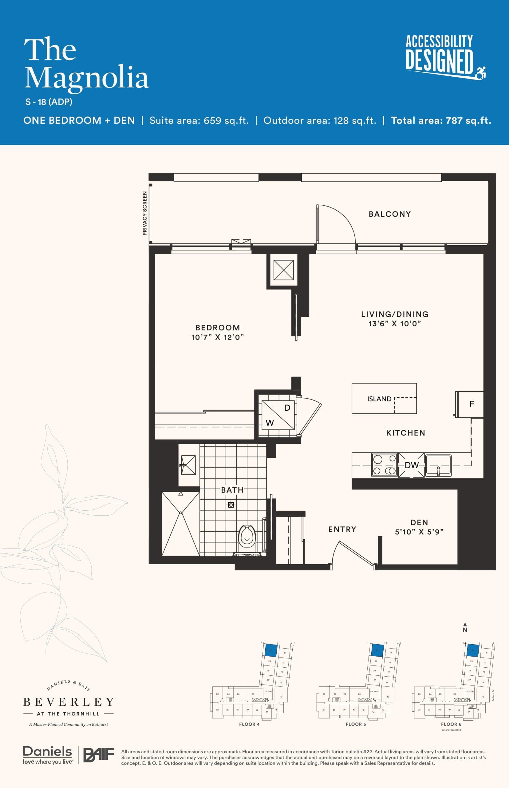 The Magnolia Floor Plan at The Beverley at the Thornhill Condos - 659 sq.ft