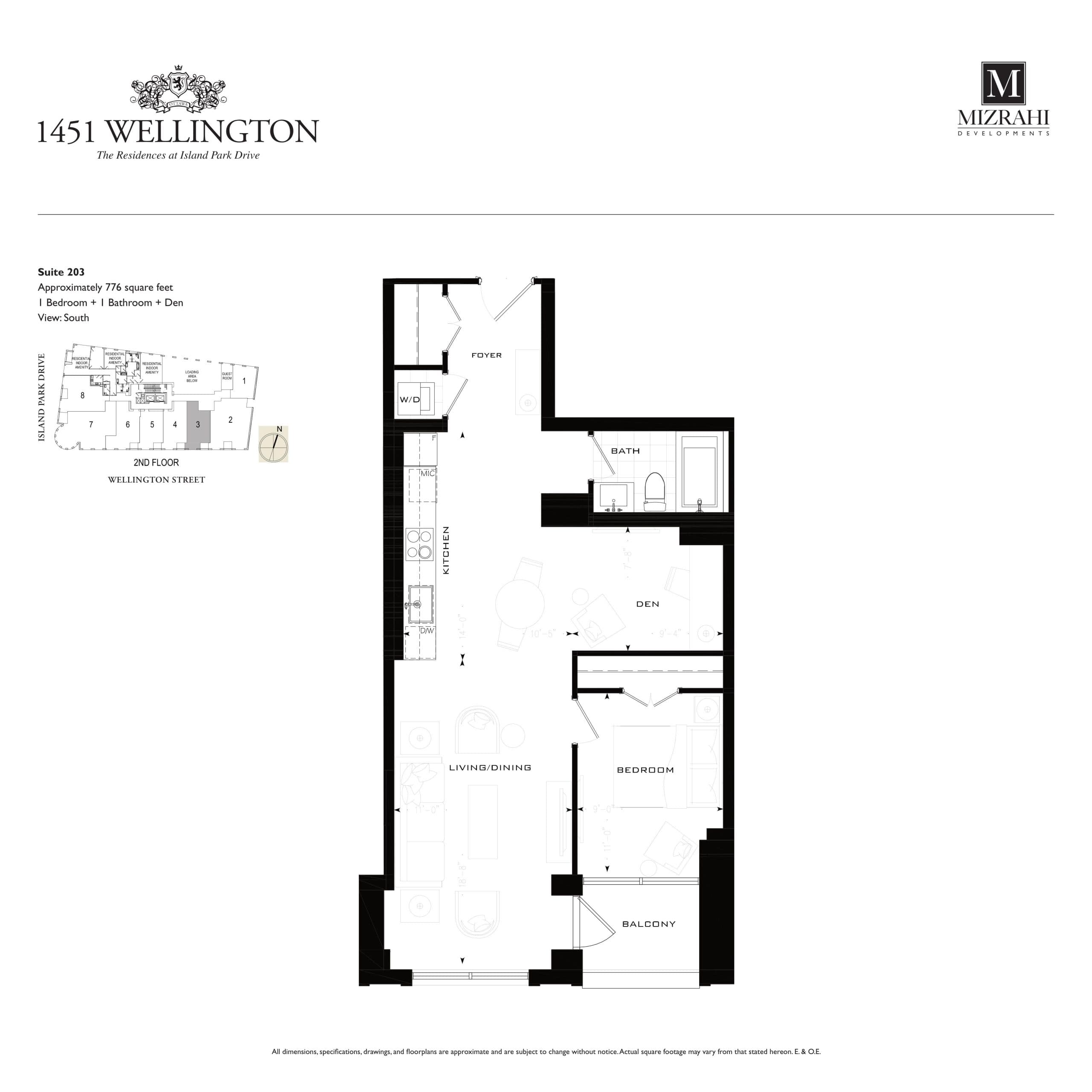 Suite 203 Floor Plan at 1451 Wellington Condos - 776 sq.ft
