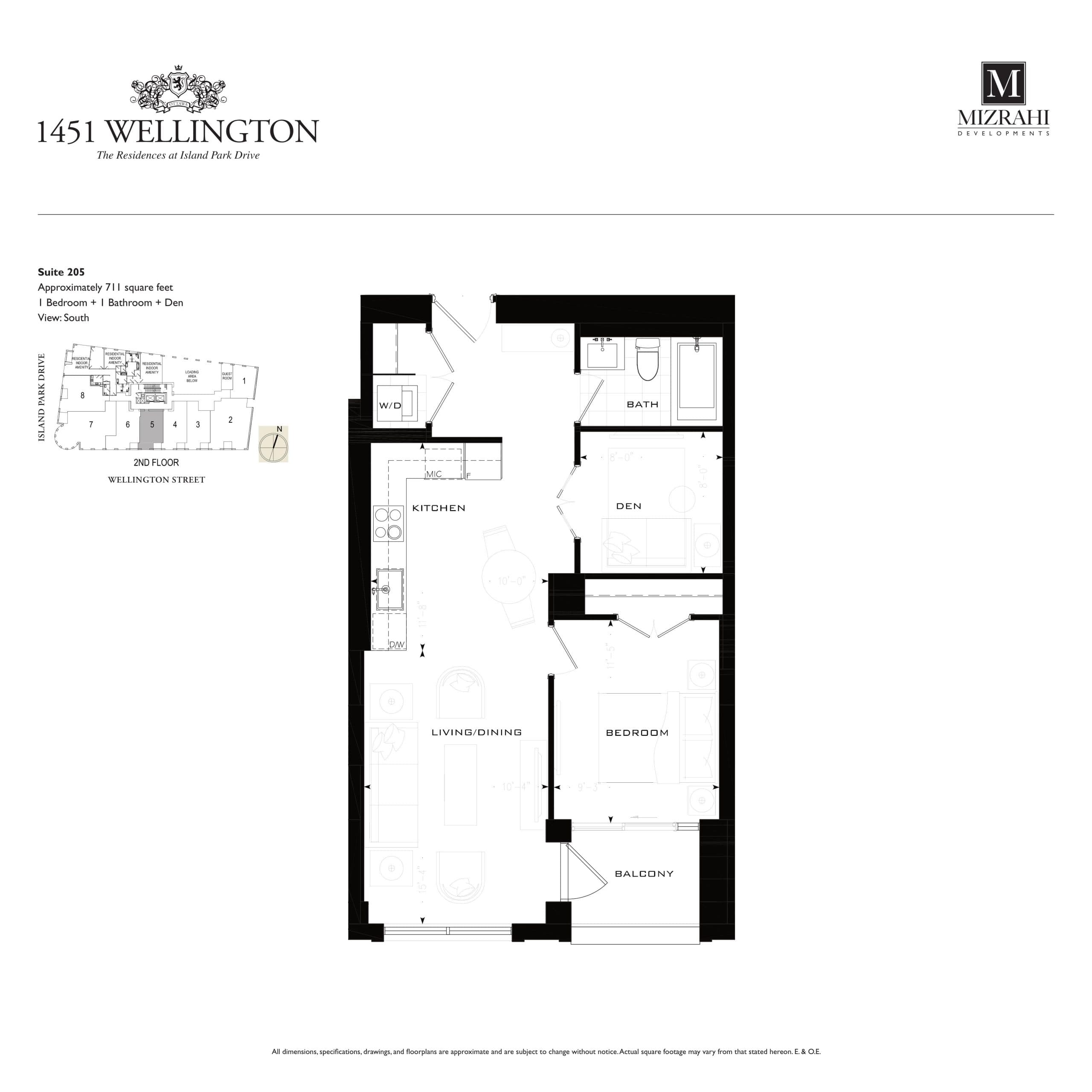 Suite 205 Floor Plan at 1451 Wellington Condos - 711 sq.ft