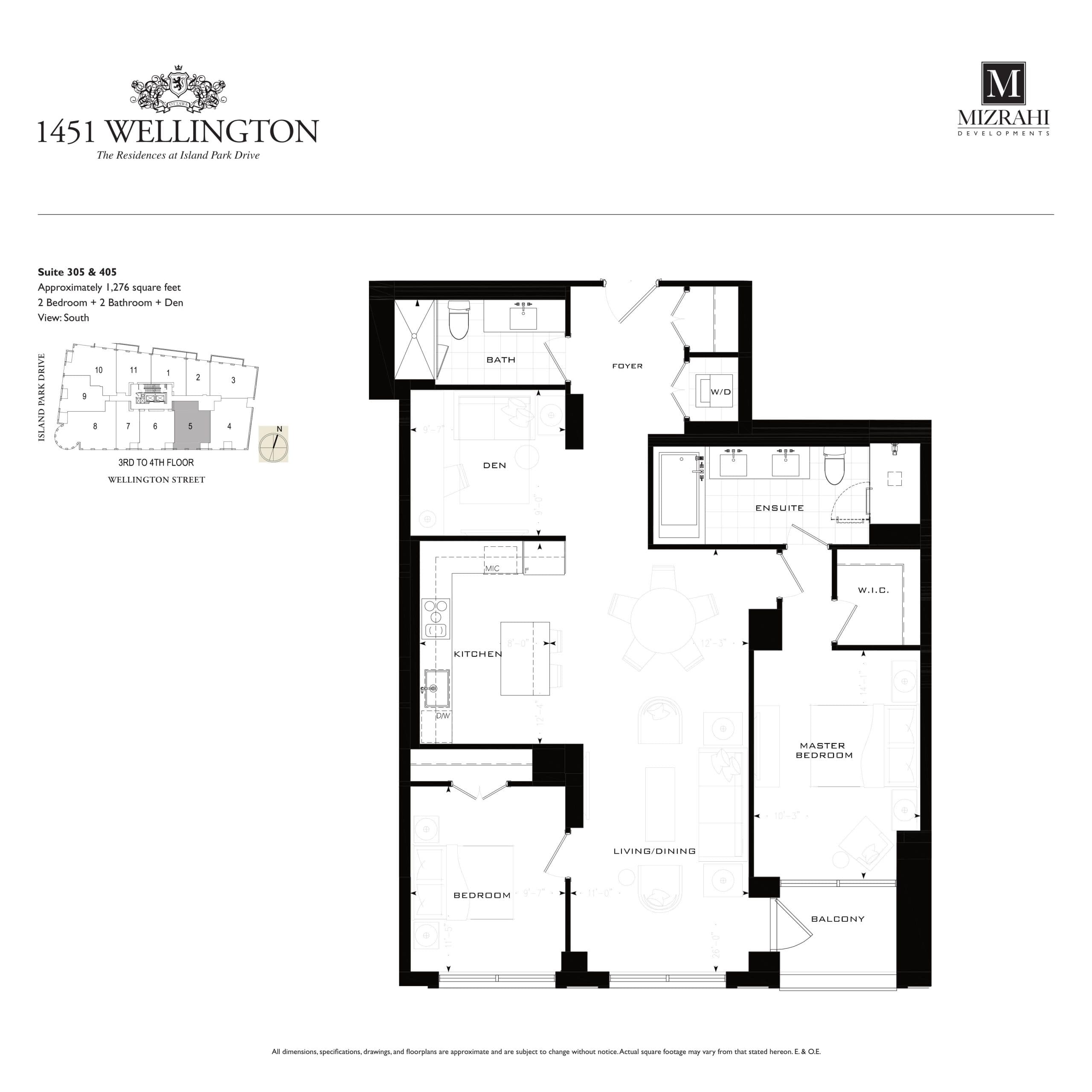 Suite 305, 405 Floor Plan at 1451 Wellington Condos - 1276 sq.ft