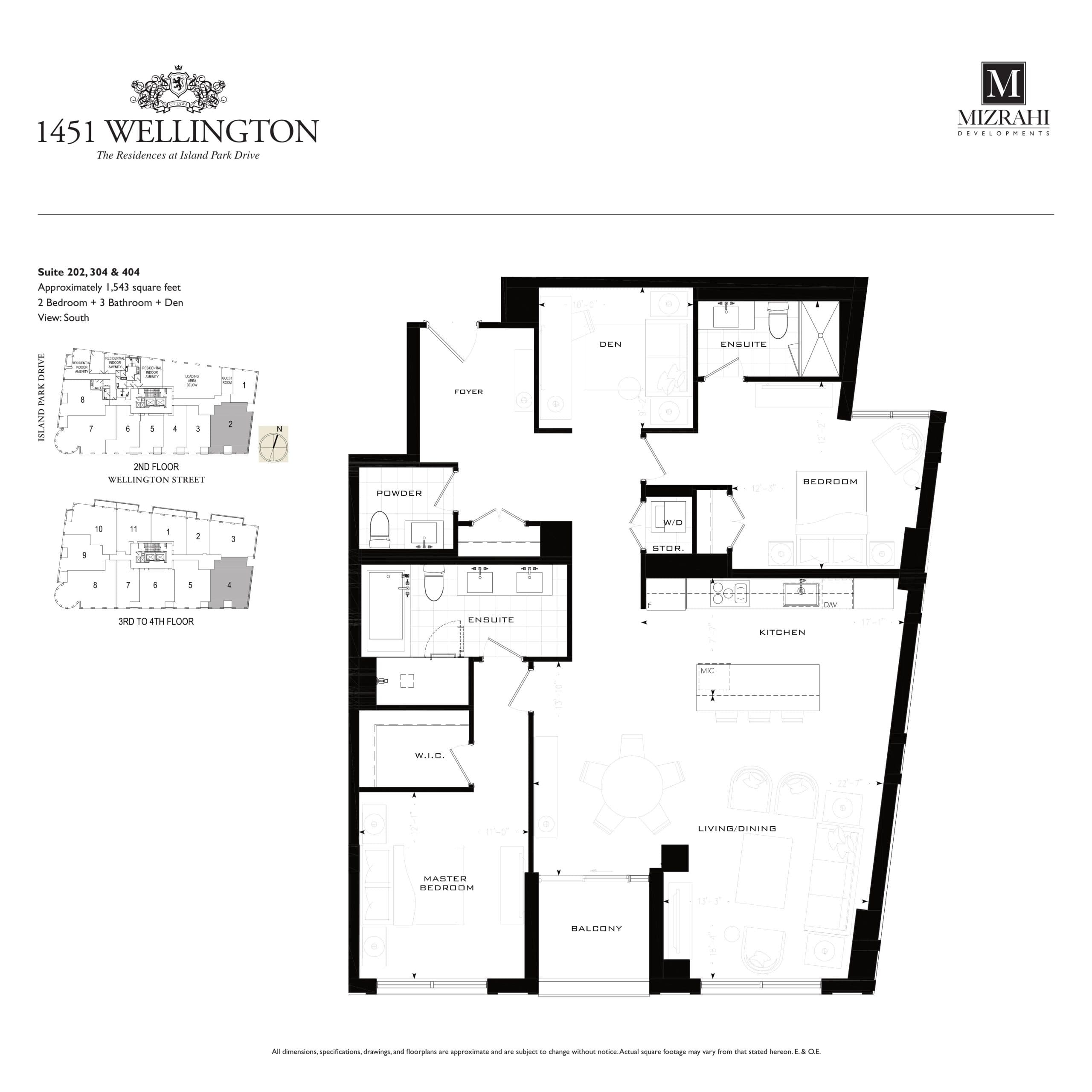 Suite 202, 304, 404 Floor Plan at 1451 Wellington Condos - 1543 sq.ft