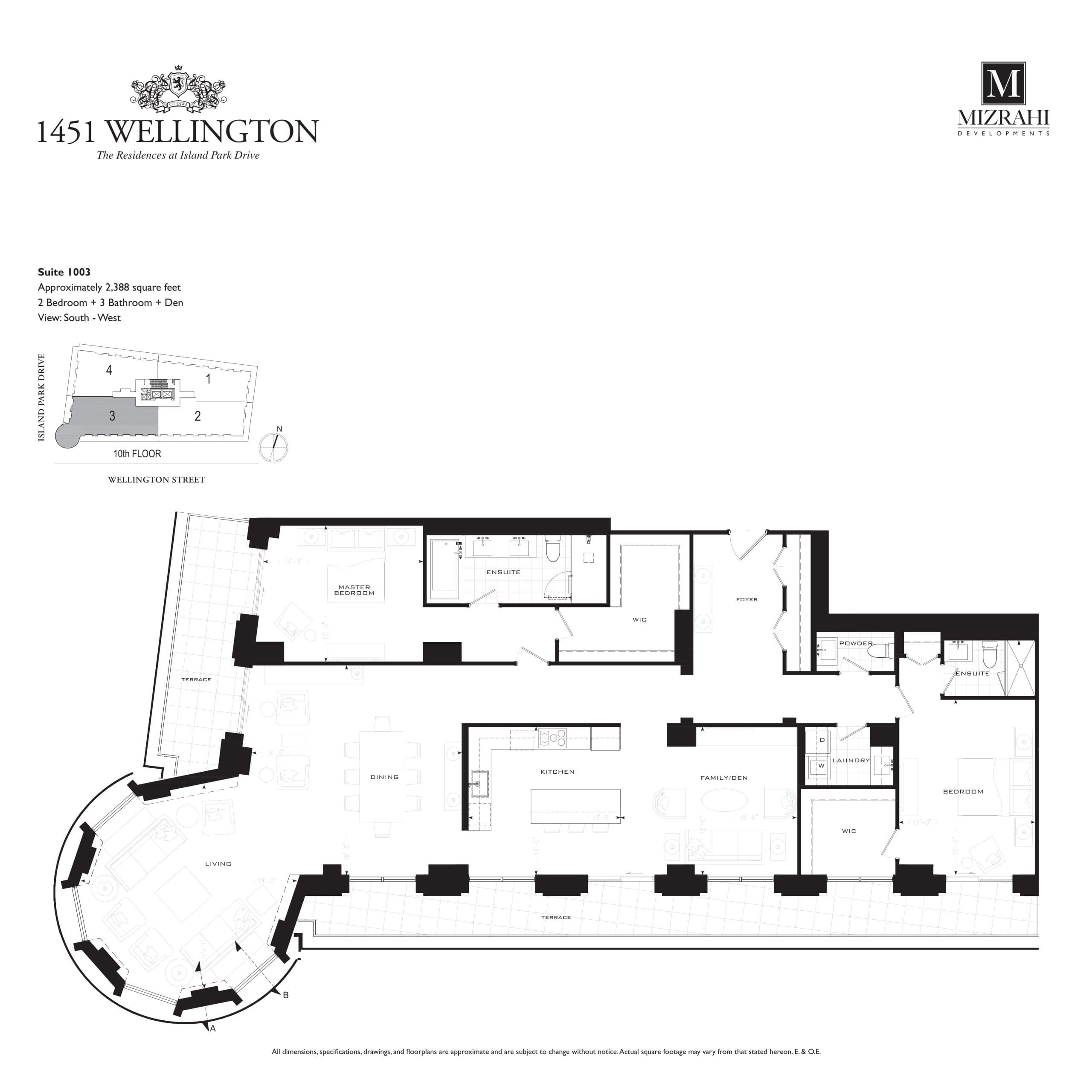 Suite 1003 Floor Plan at 1451 Wellington Condos - 2388 sq.ft