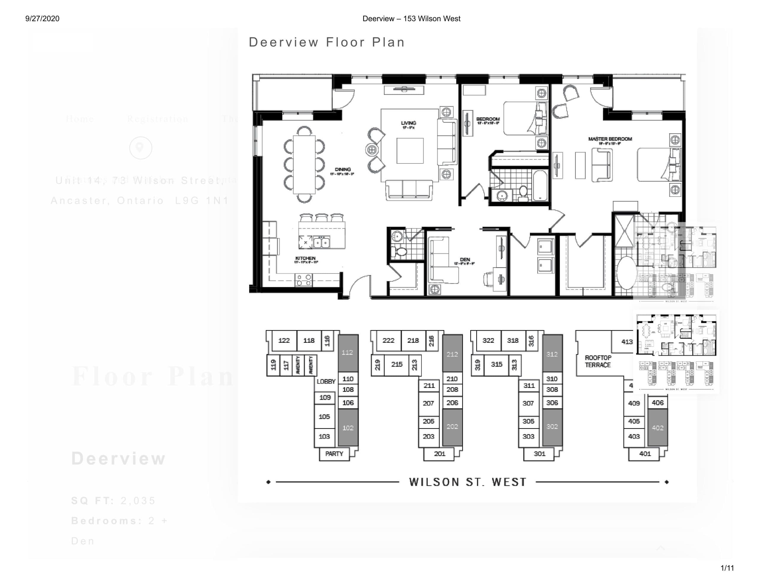 Deerview Floor Plan at 153 Wilson West Condos - sq.ft