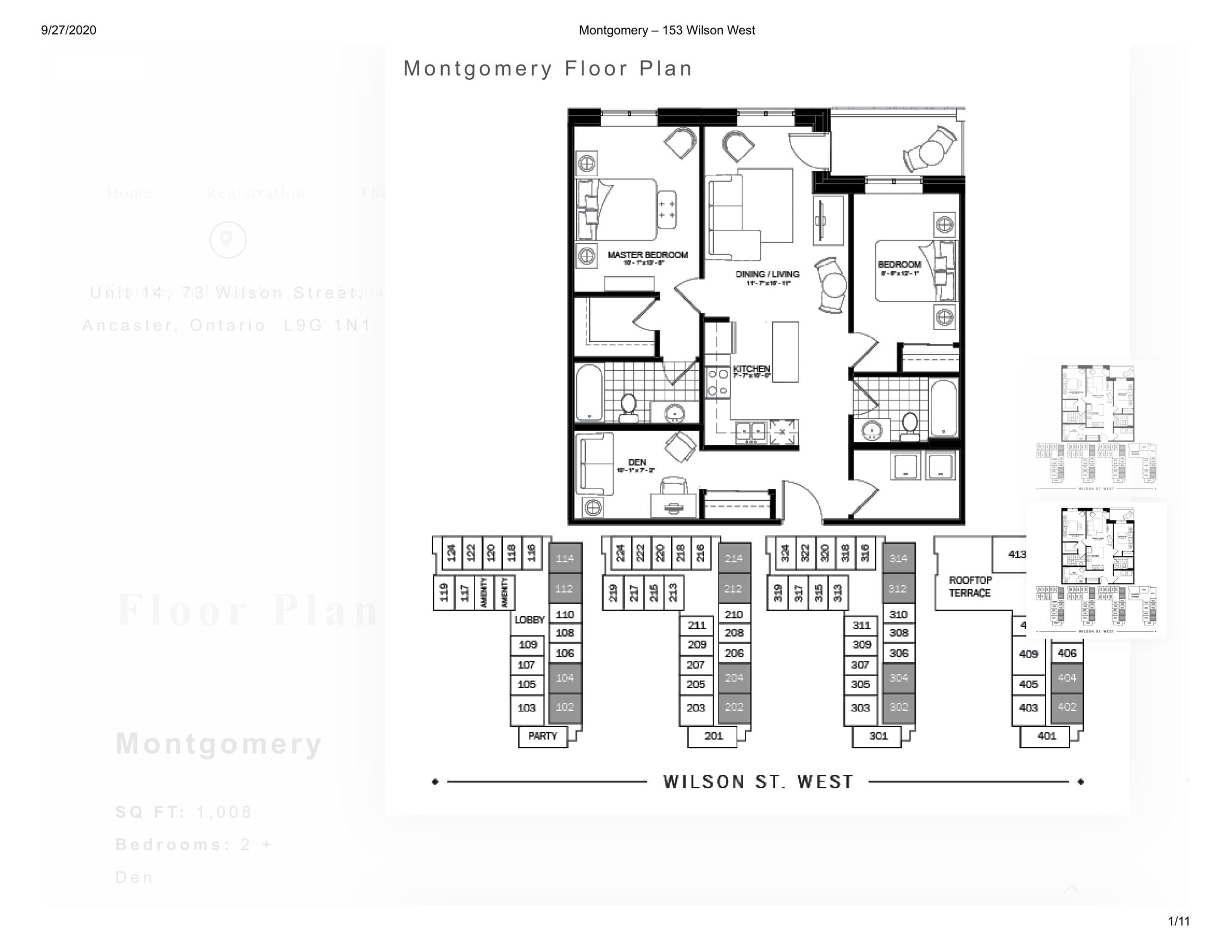 Montgomery Floor Plan at 153 Wilson West Condos - 1008 sq.ft